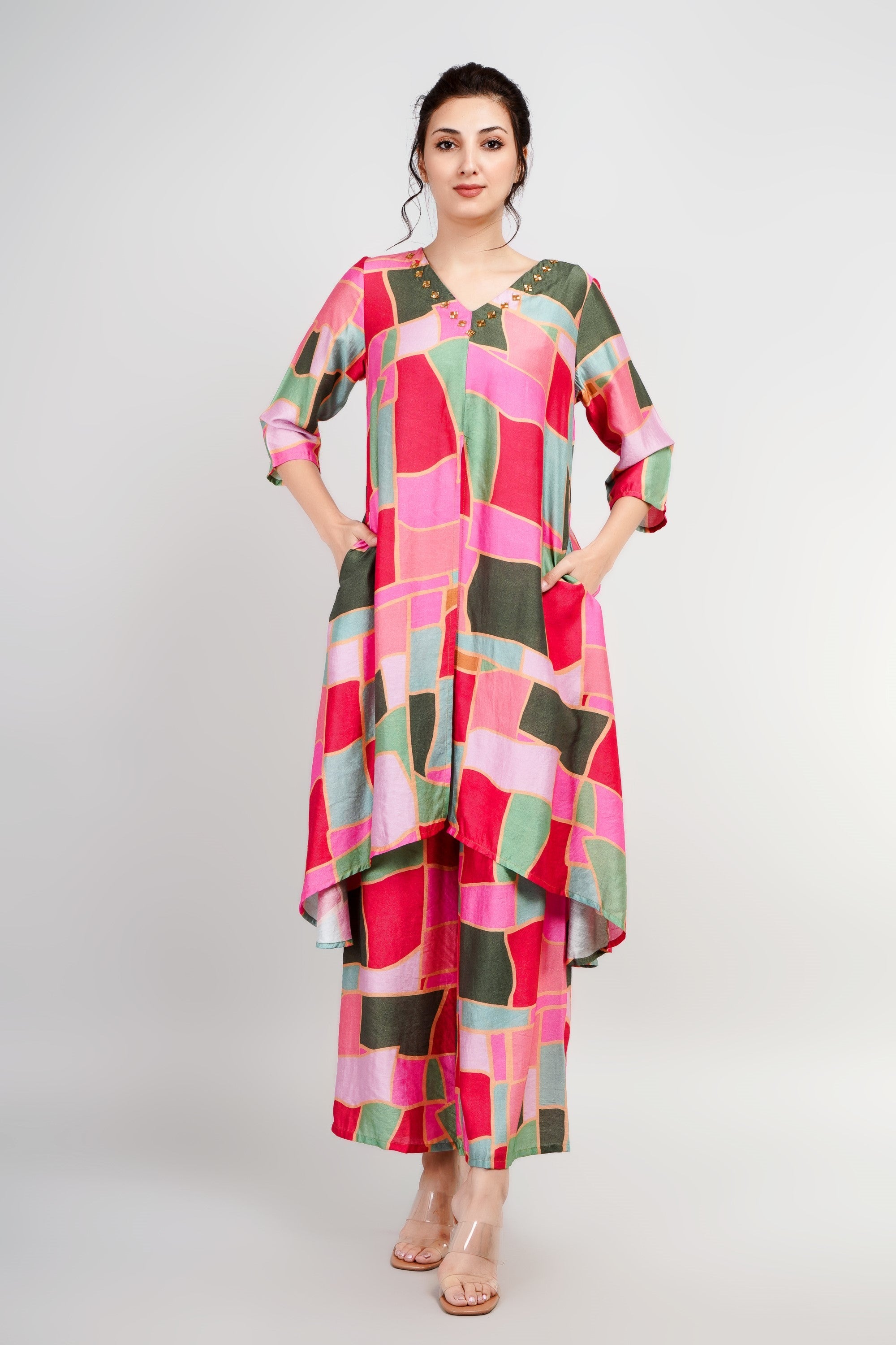 Multicolor Printed German Silk Co-Ord Set