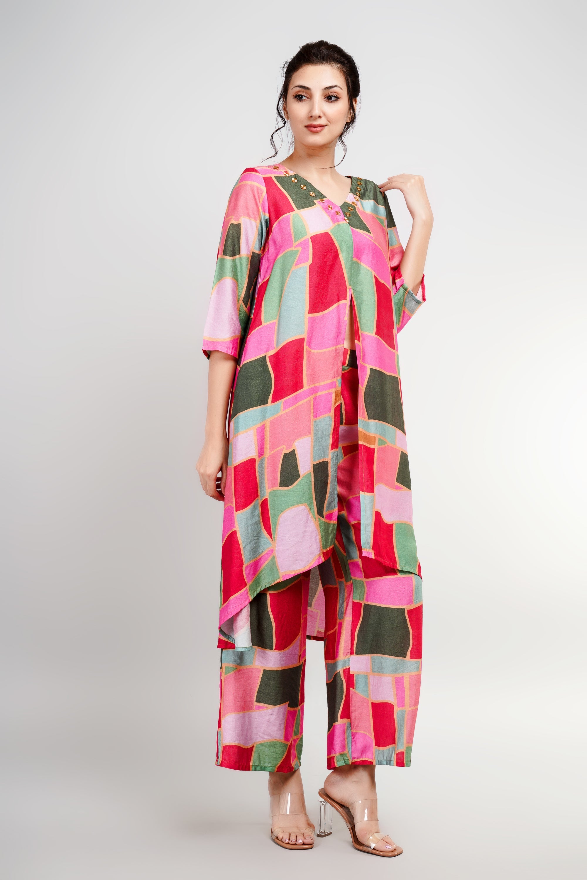 Multicolor Printed German Silk Co-Ord Set