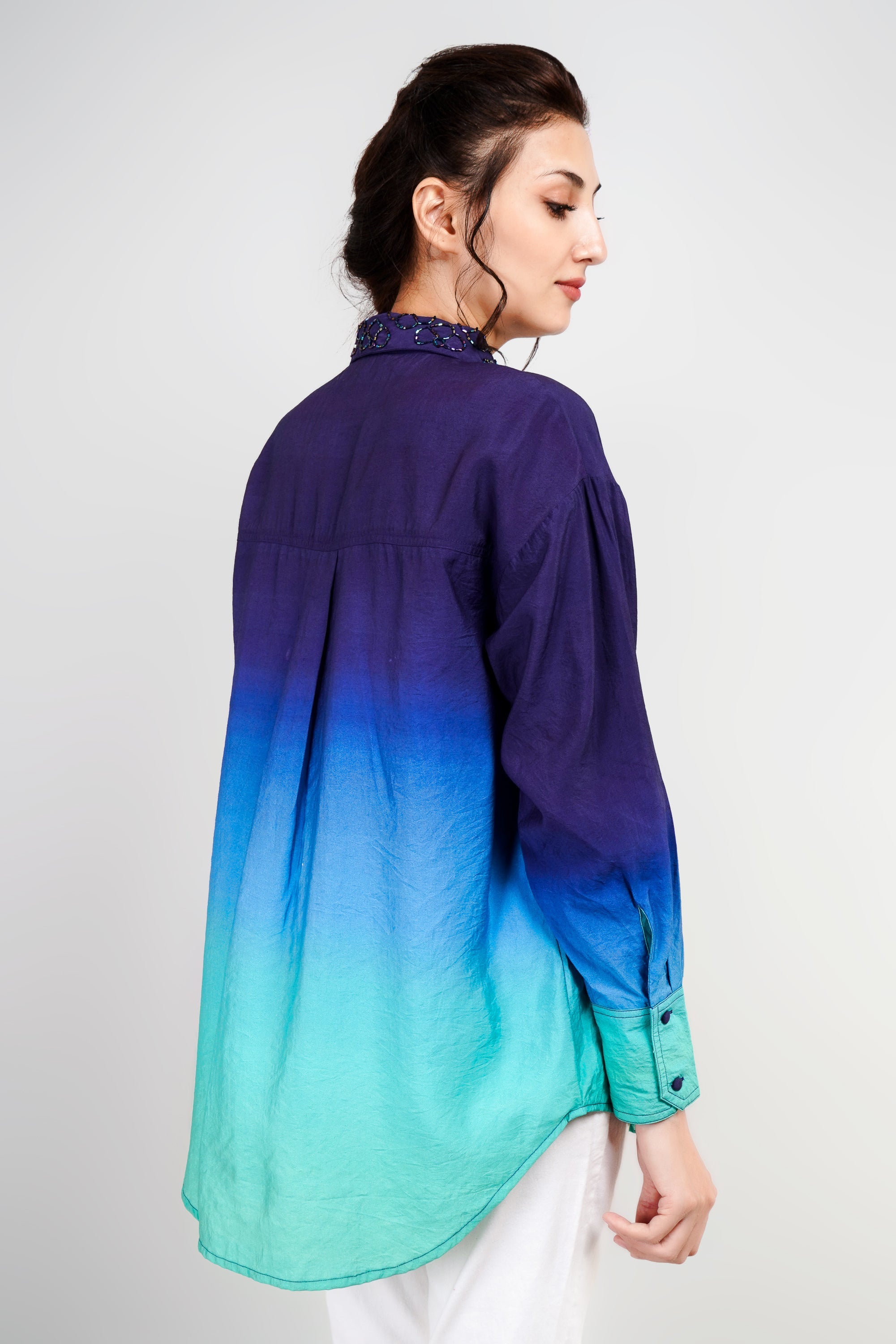 Purple Ombre-Dyed German Silk Shirt