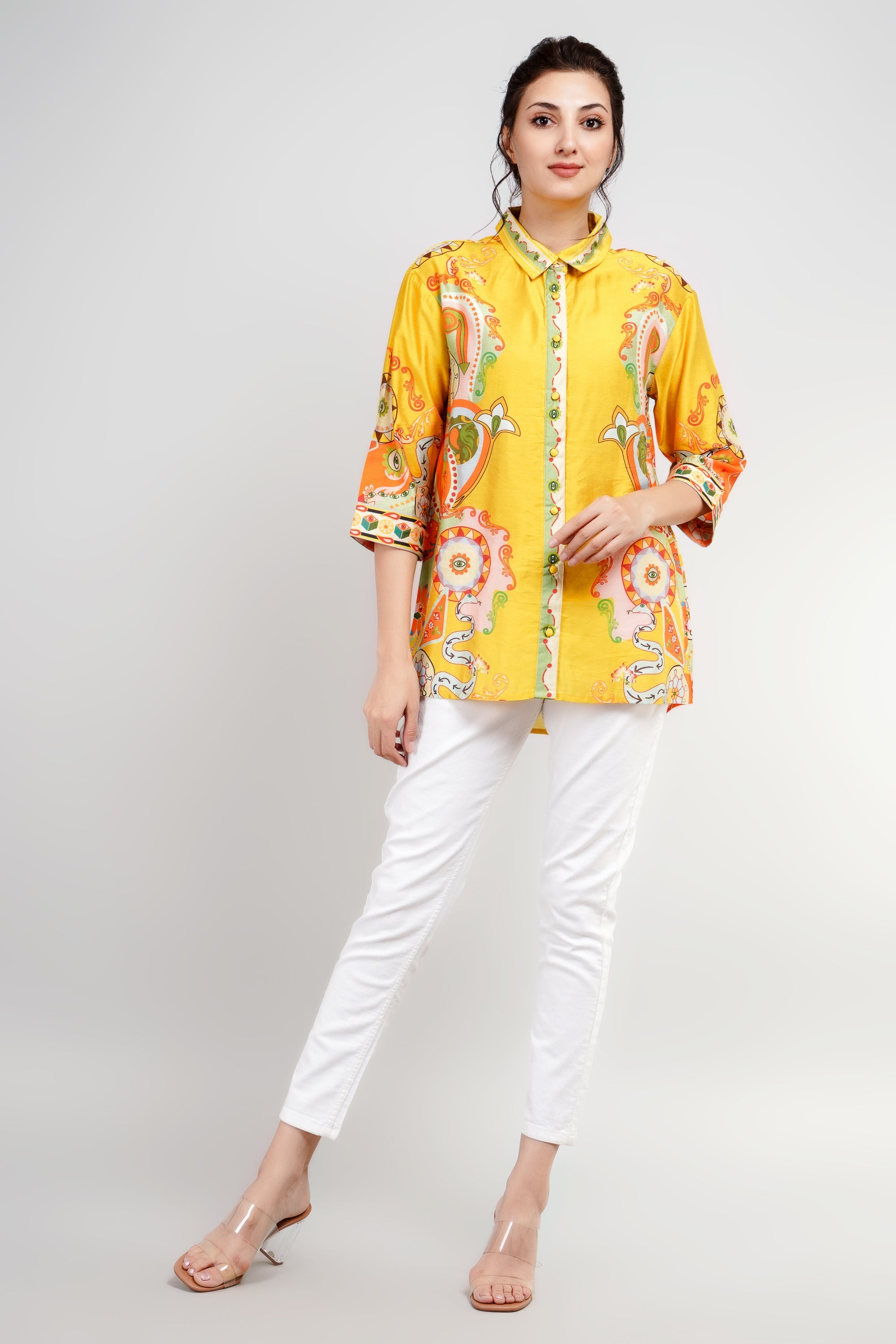 Yellow Printed Premium Spanish Silk Shirt