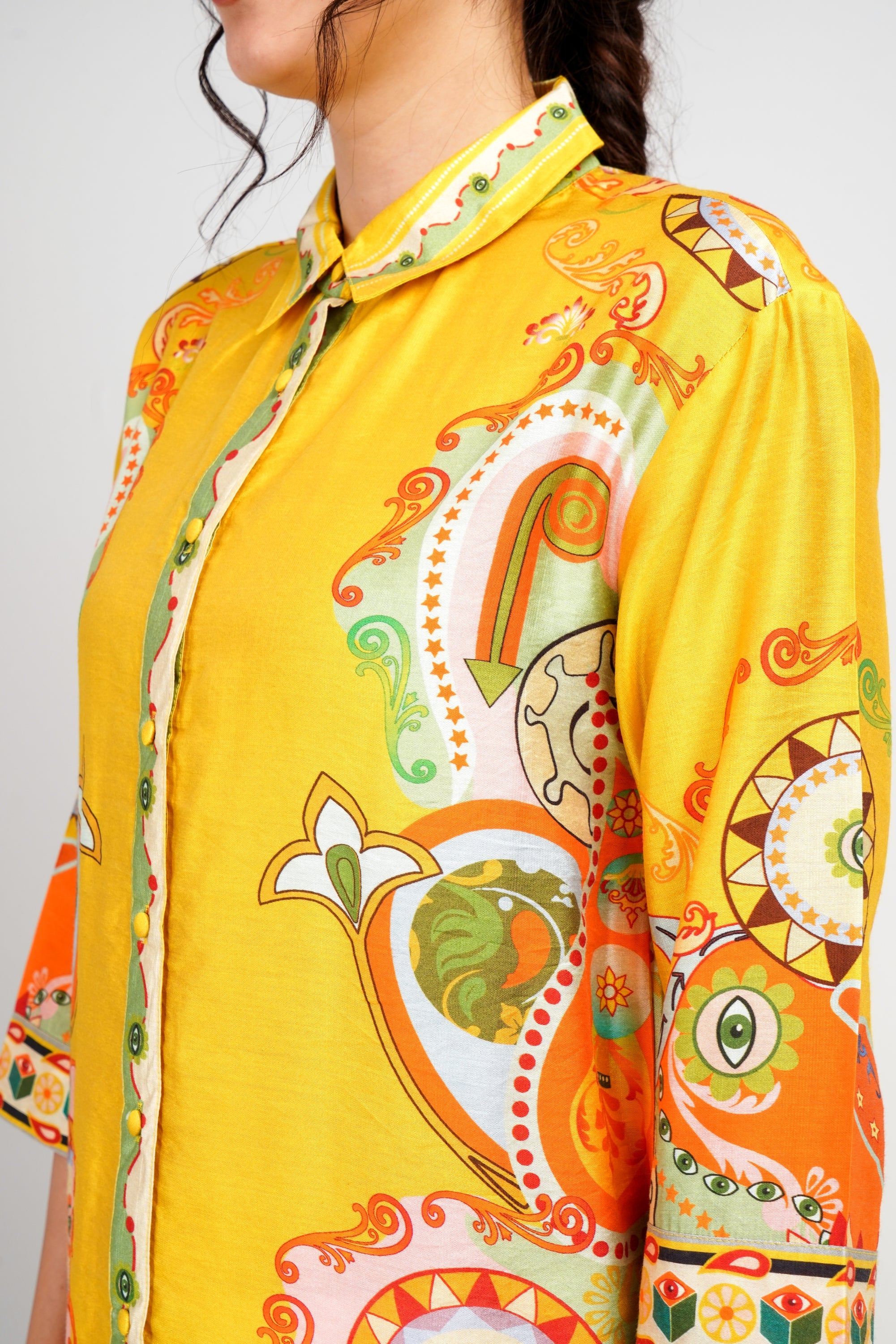 Yellow Printed Premium Spanish Silk Shirt