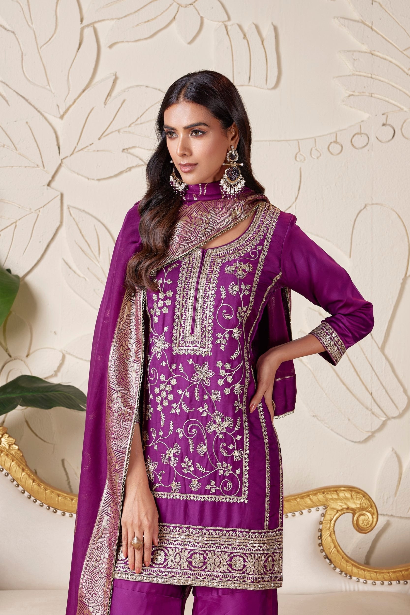 Vivid Purple Embellished Premium Silk Sharara Set