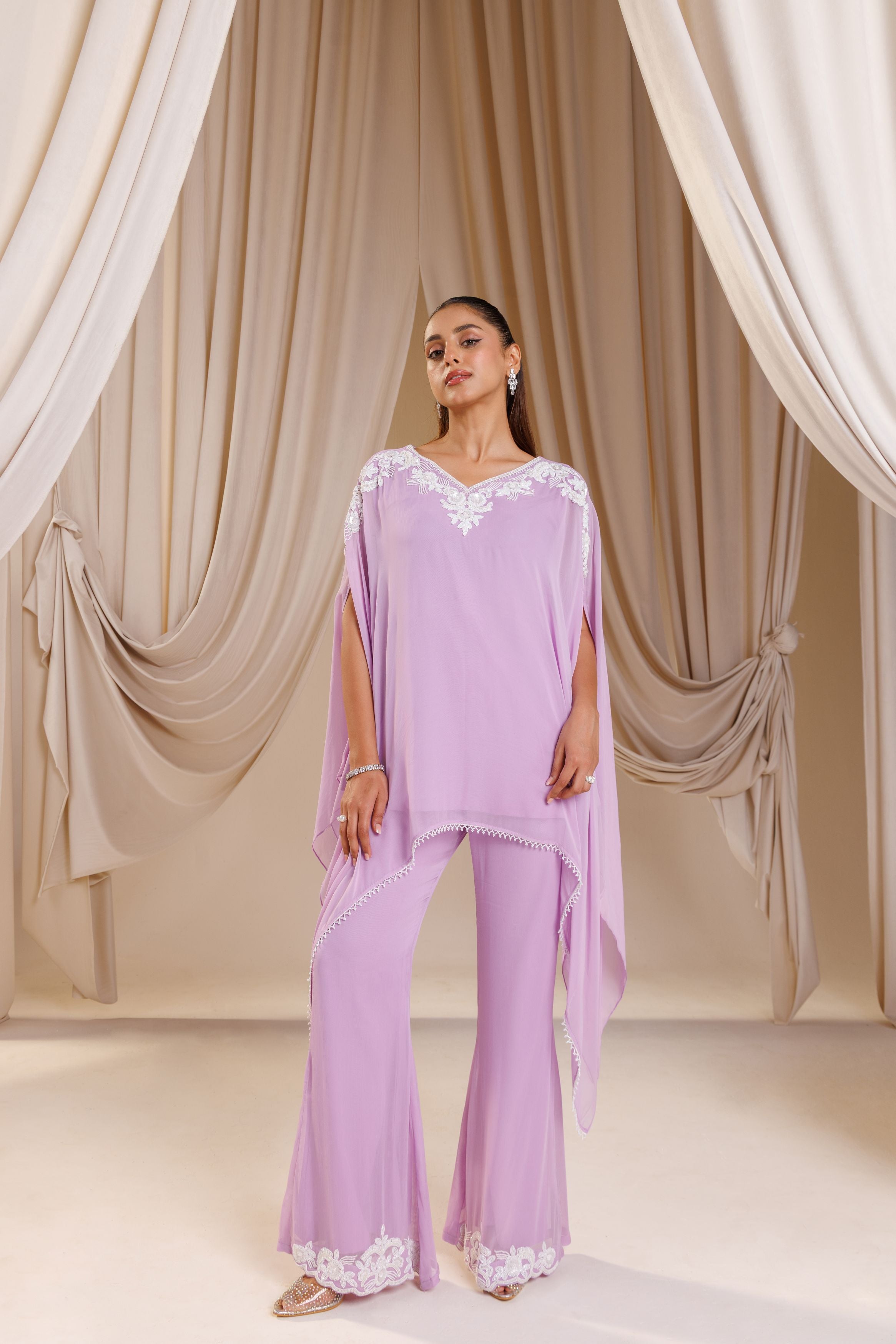 Lavender Grace - Embroidered Kaftan Style Co-Ord Set