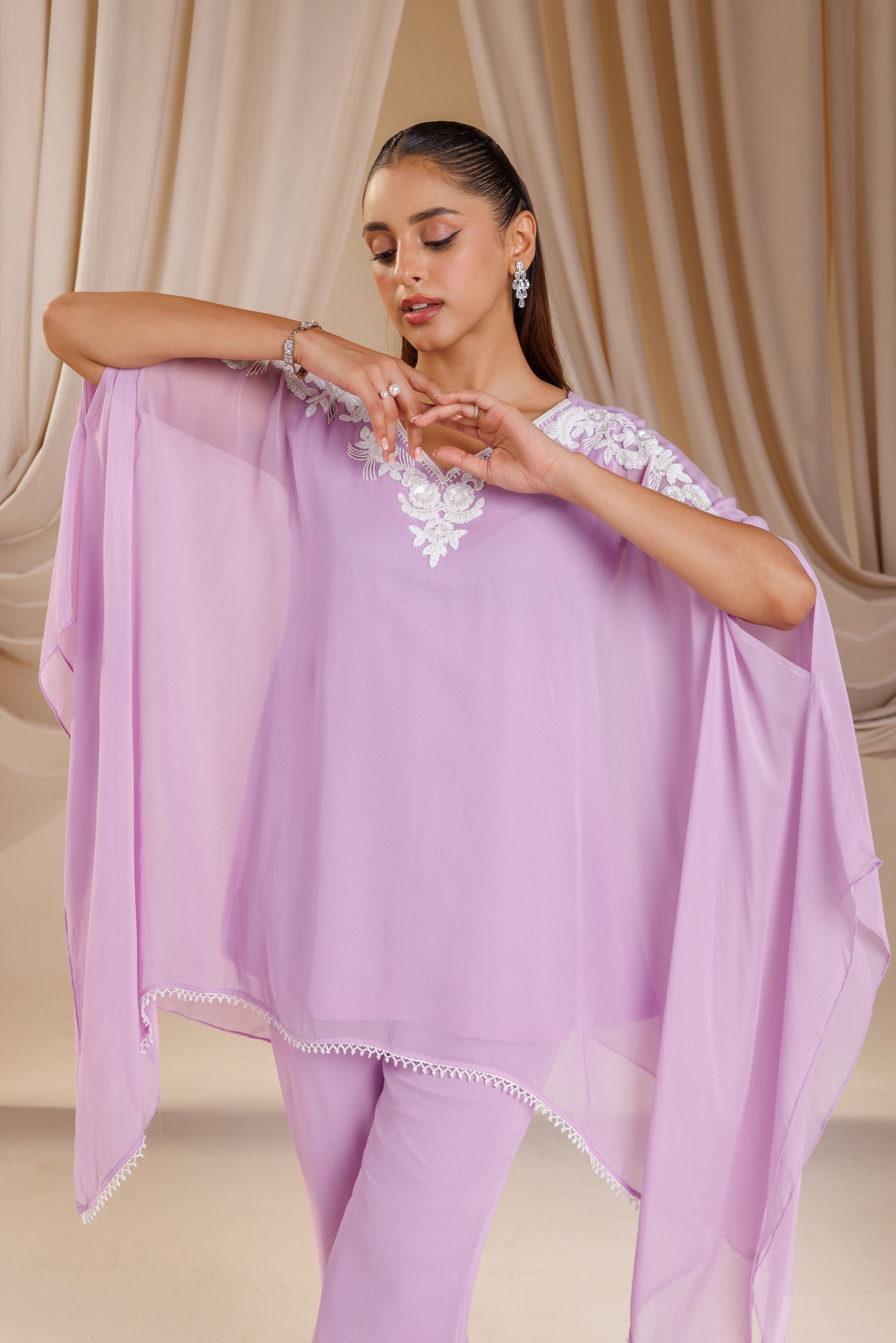 Lavender Grace - Embroidered Kaftan Style Co-Ord Set