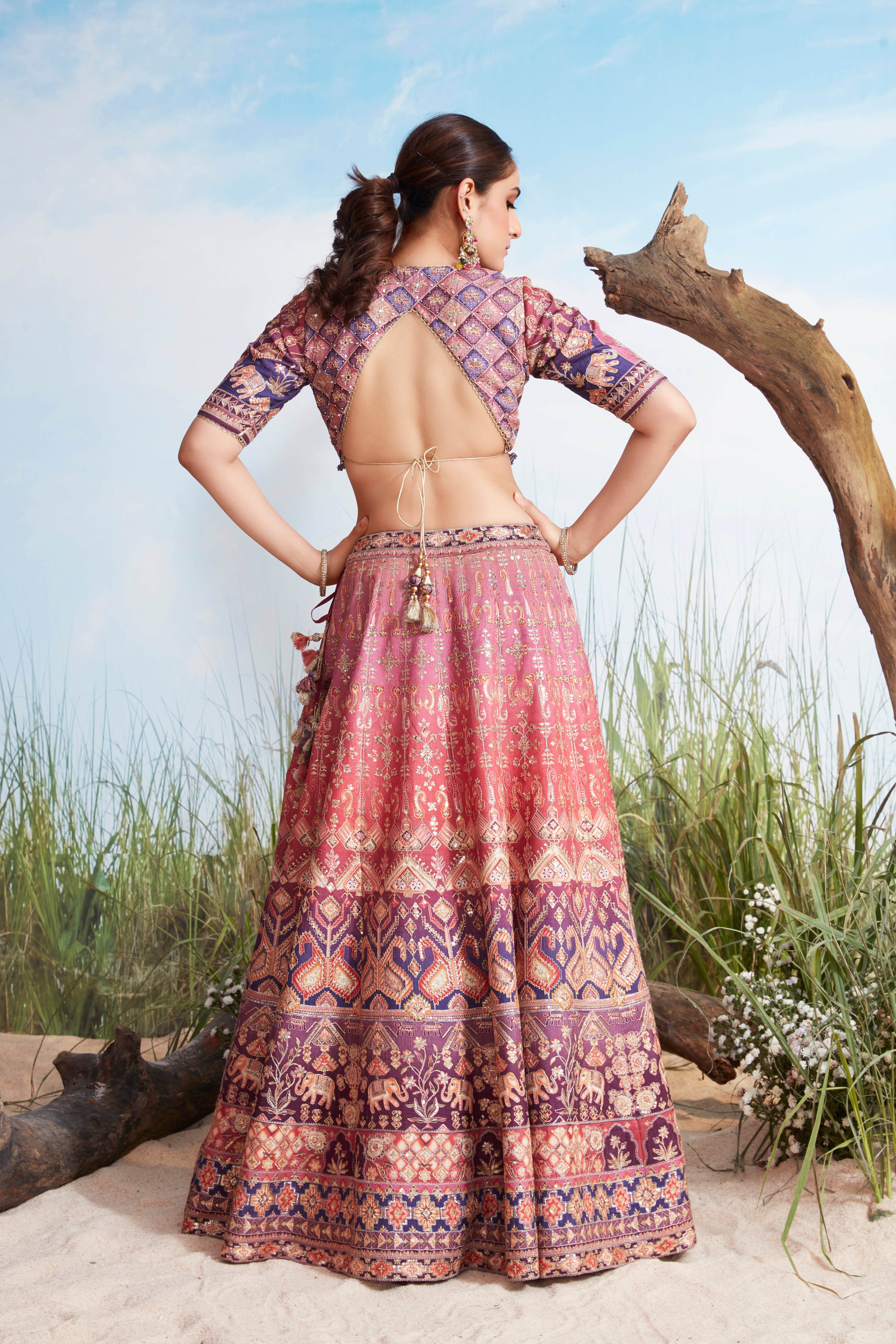 Dual-Shade Multi-Print Premium Silk Lehenga Set