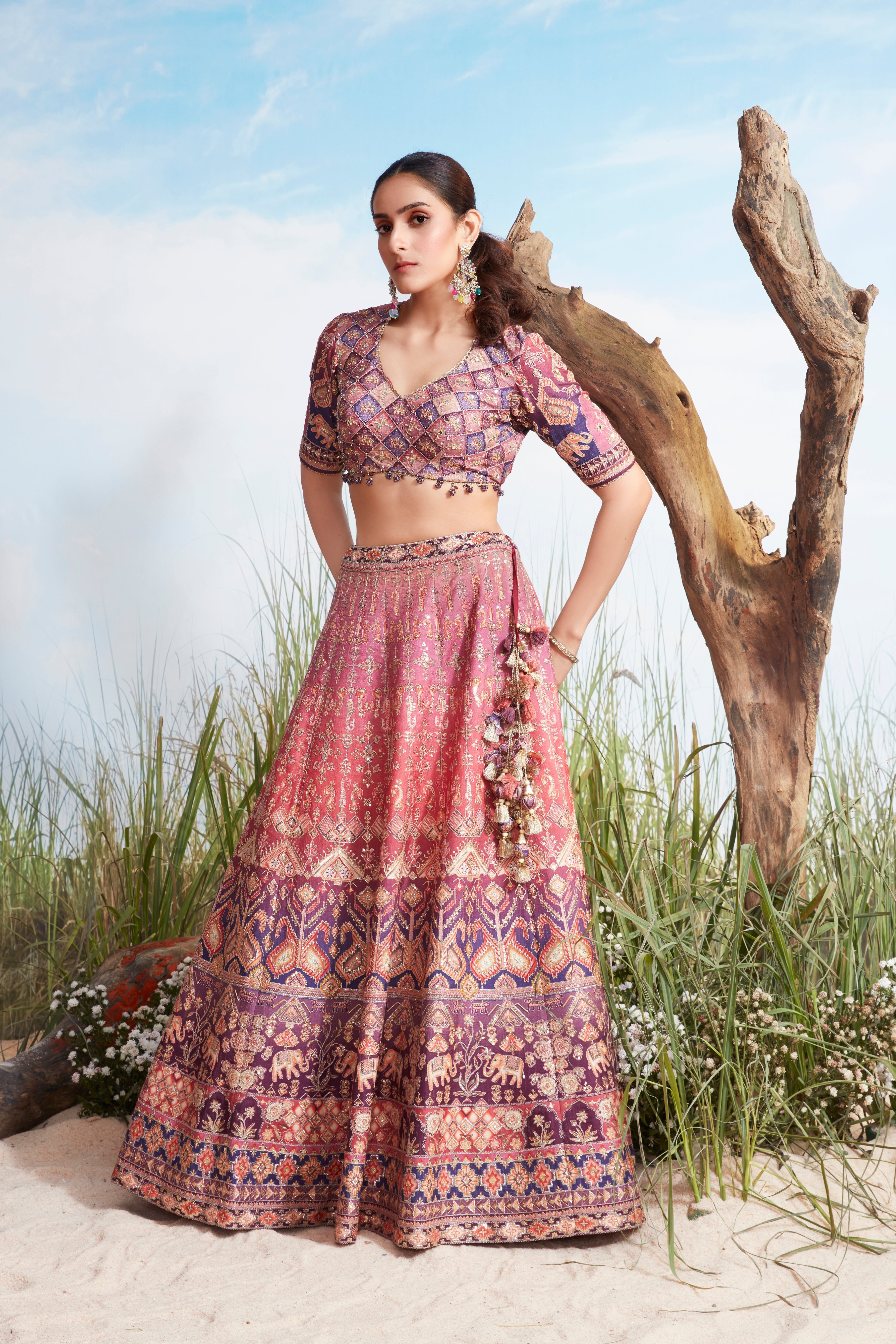 Dual-Shade Multi-Print Premium Silk Lehenga Set