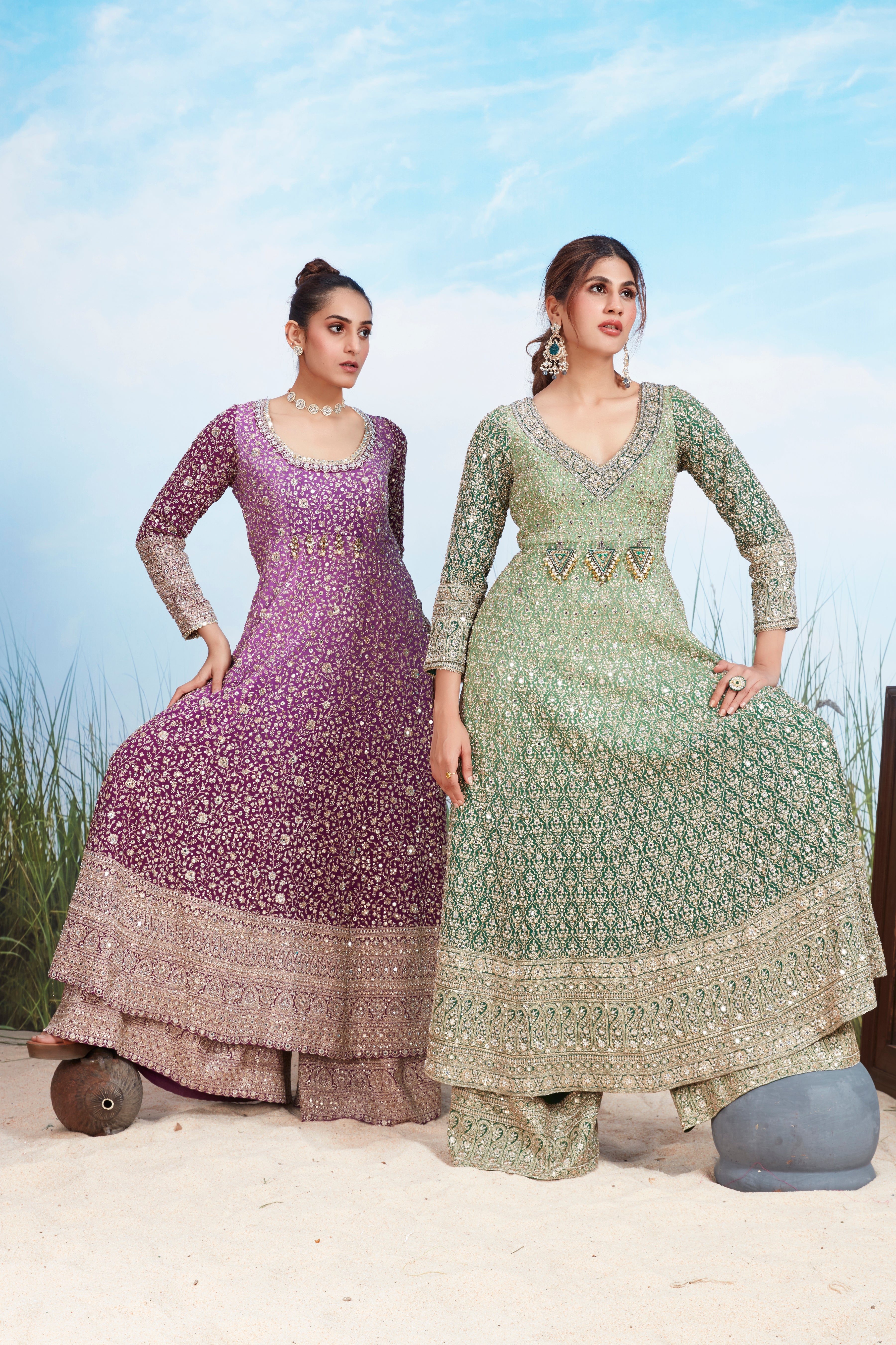 Mint Green Embellished Georgette Silk Palazzo Set