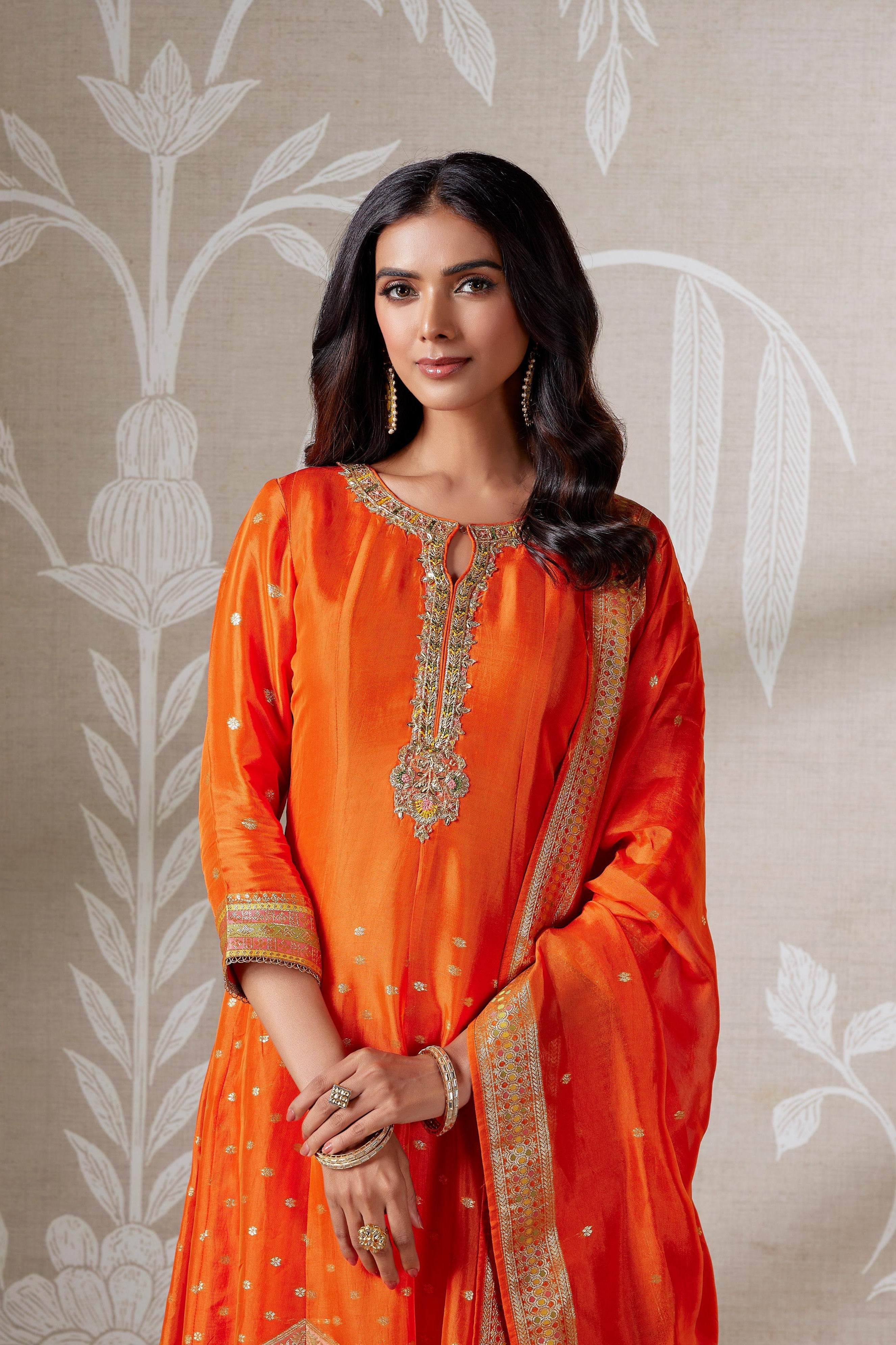 Sunset Radiance Embellished Brocade Anarkali Set