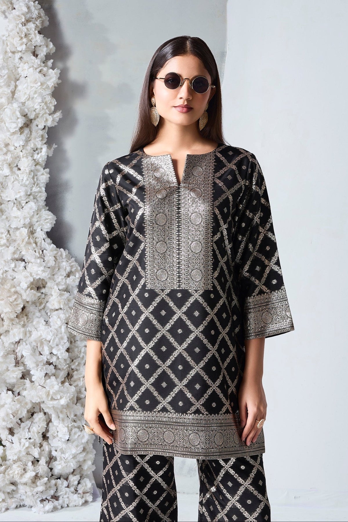 Coal Black Embellished Viscose Silk Co-Ord Set