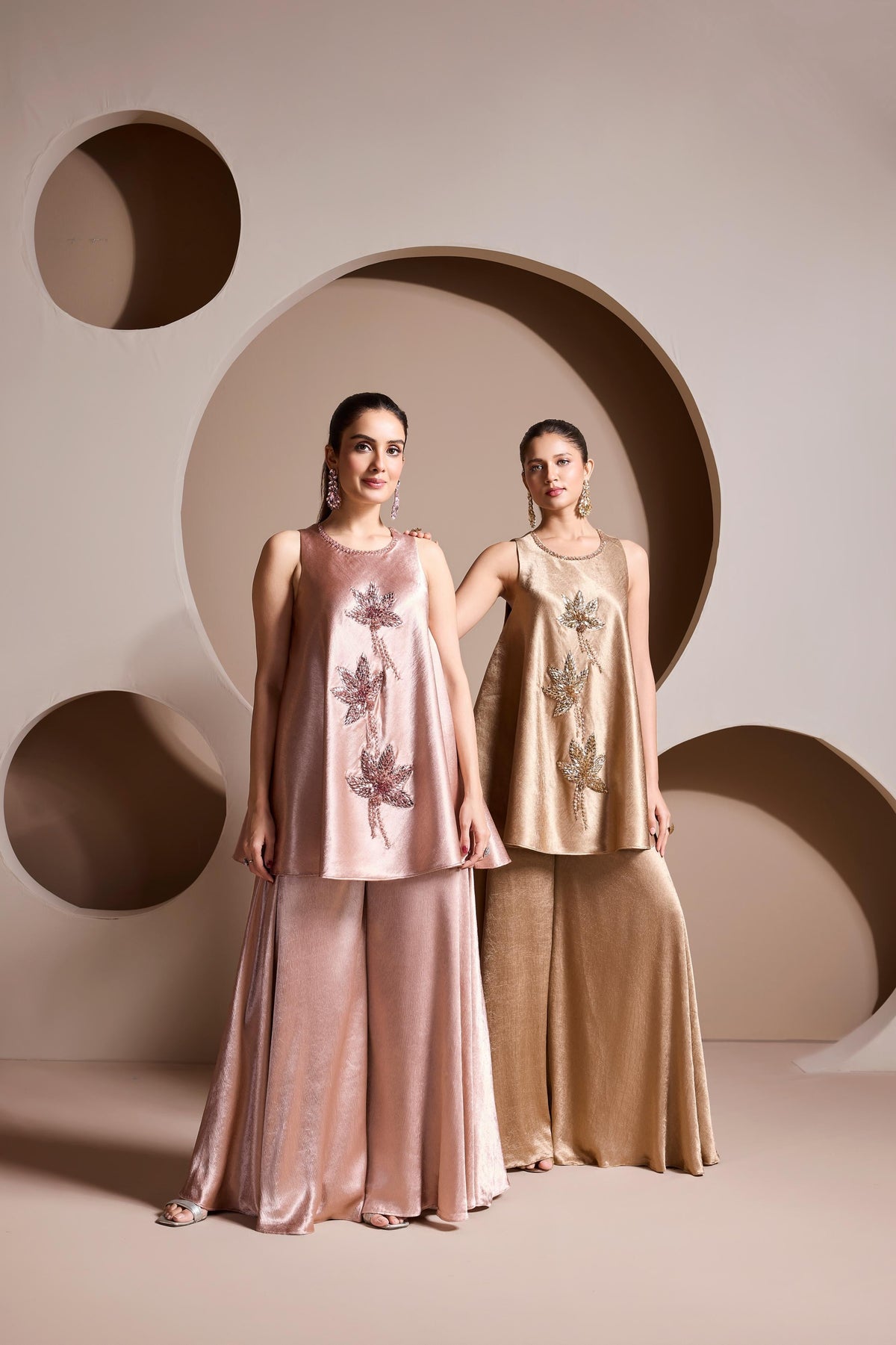 Golden Muse Embellished Satin Silk Palazzo Set