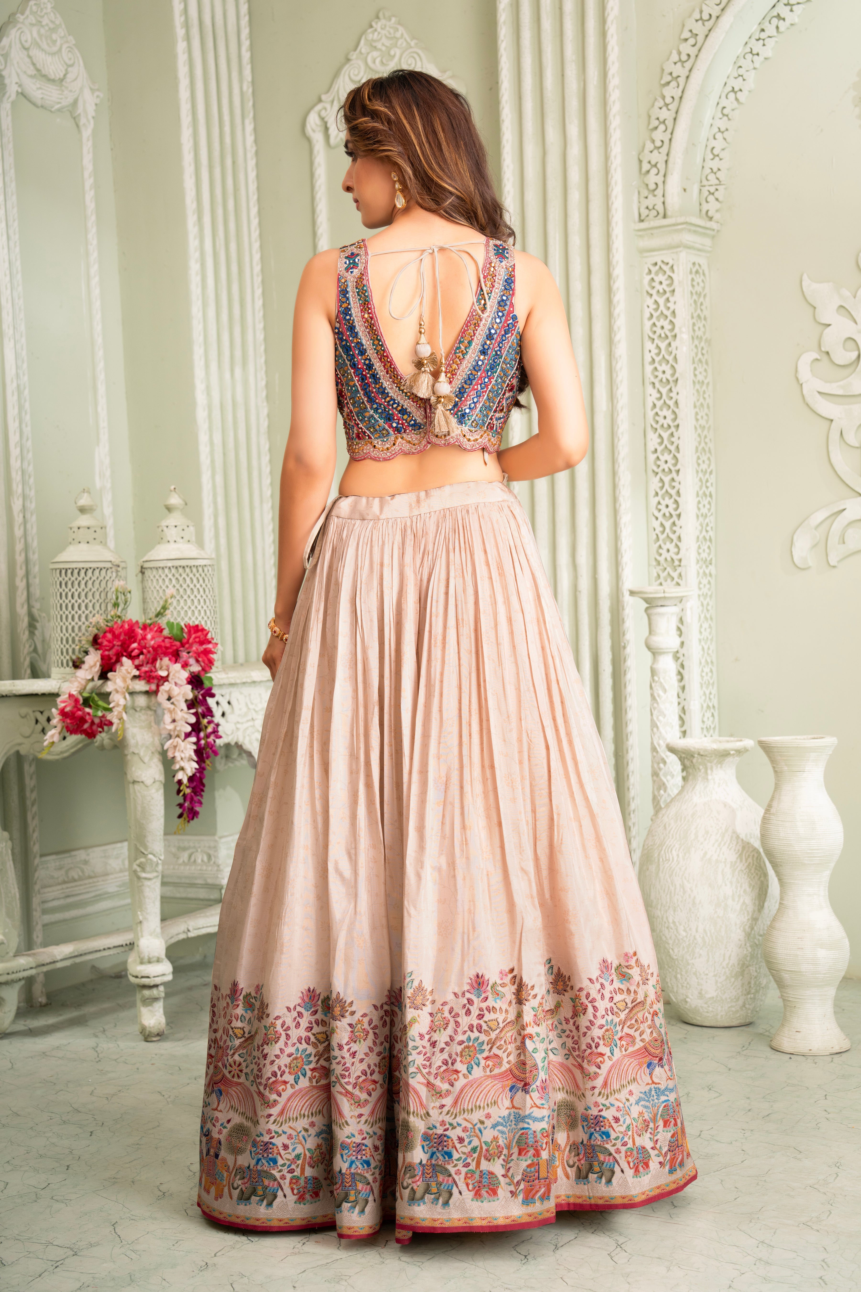 Cream Beige Zari Woven Lehenga Set