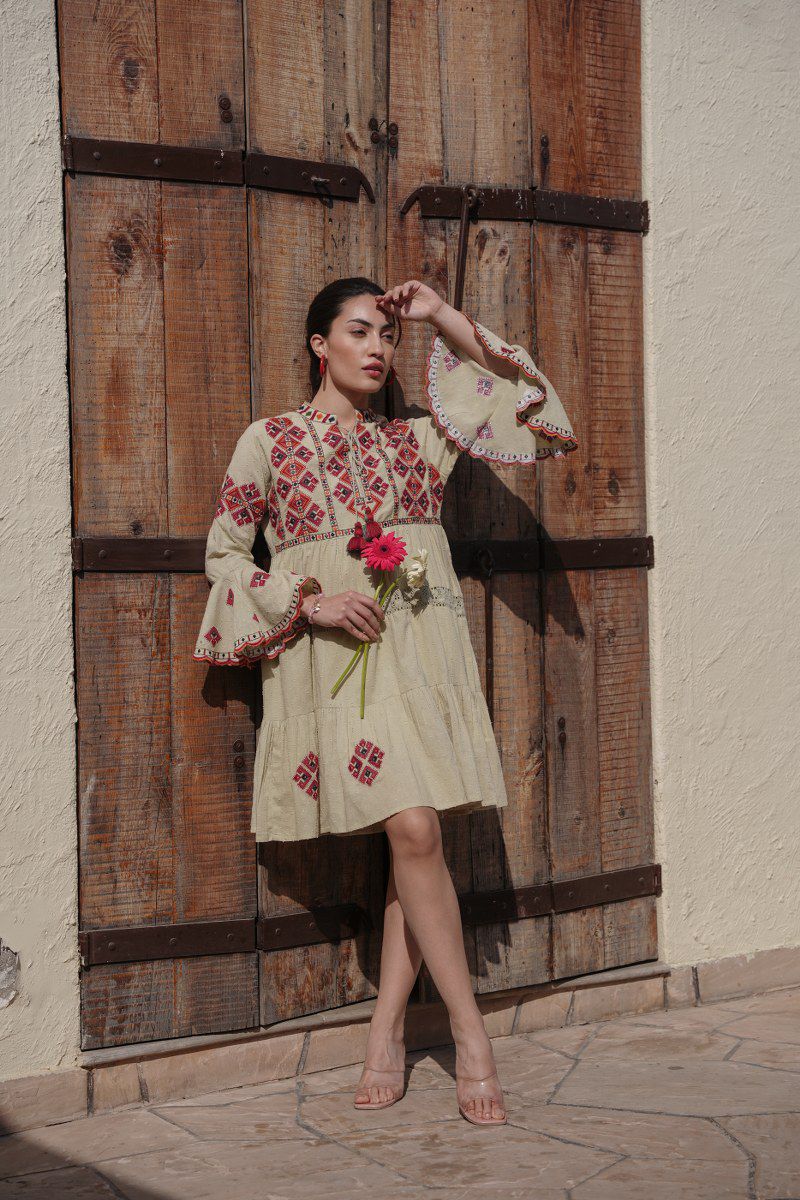 Pastel Green Embroidered Organic Cotton Dress