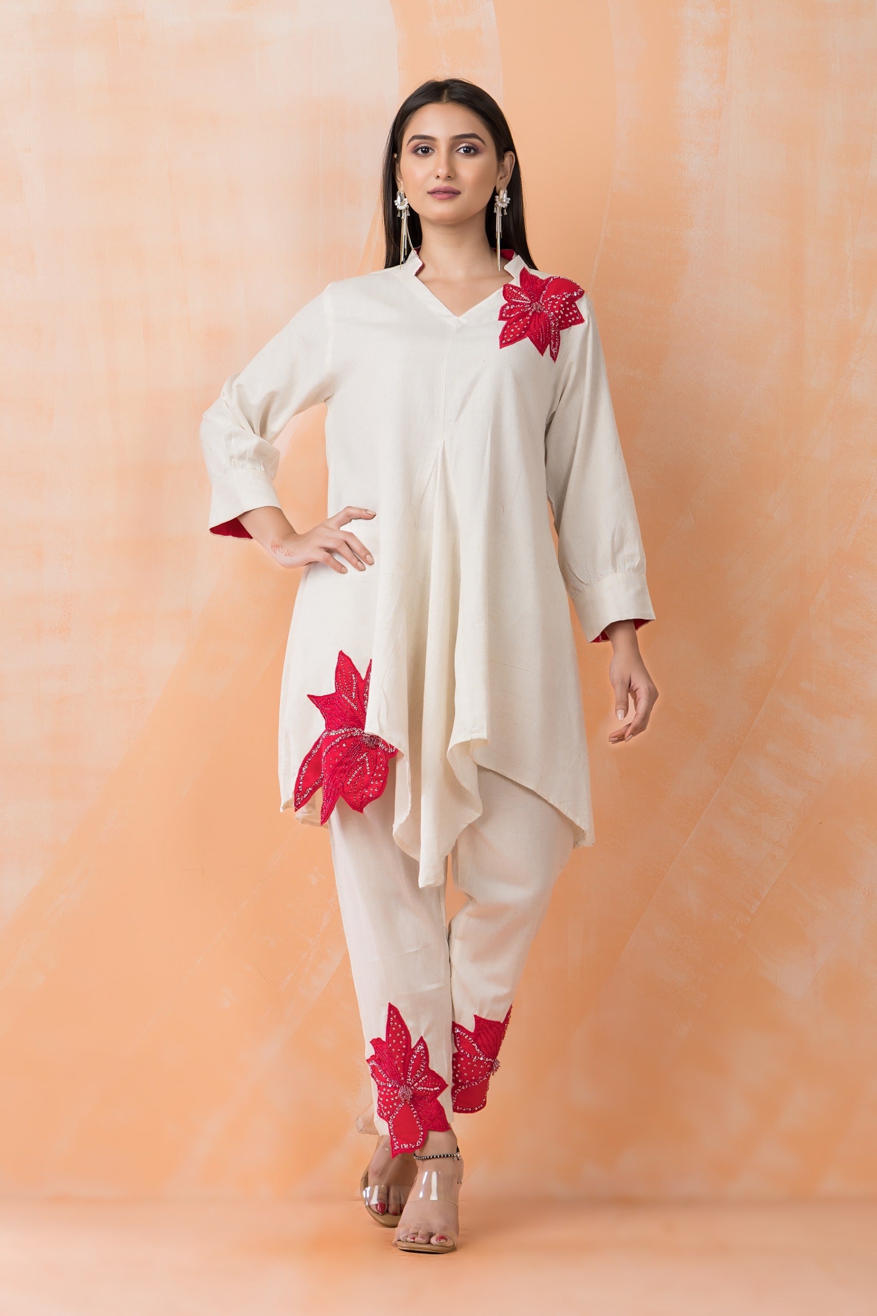 White Hand Embroidered Organic Cotton Co-Ord Set