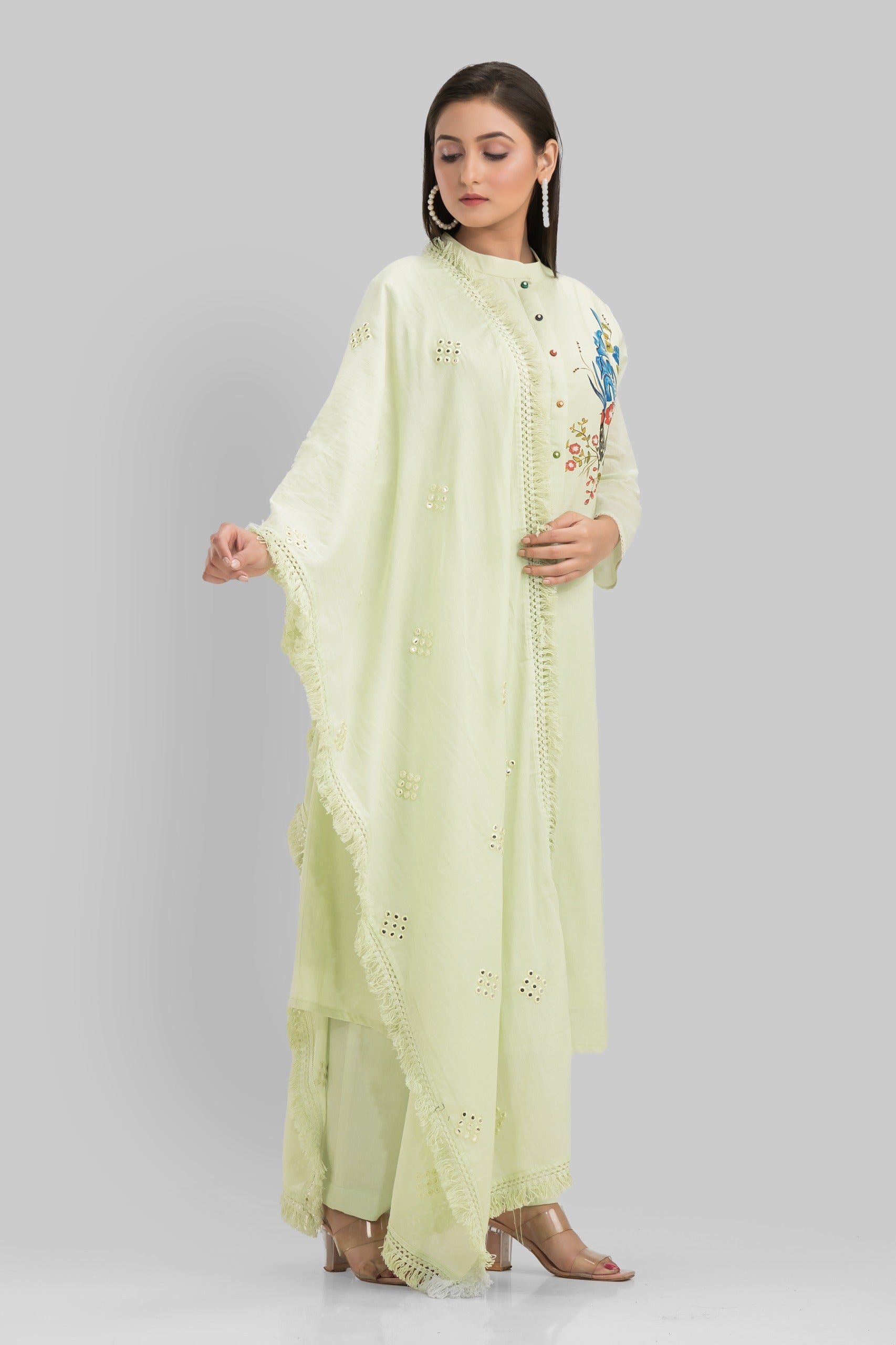 Mint Green Hand Painted Organic Cotton Kurta Pants Set