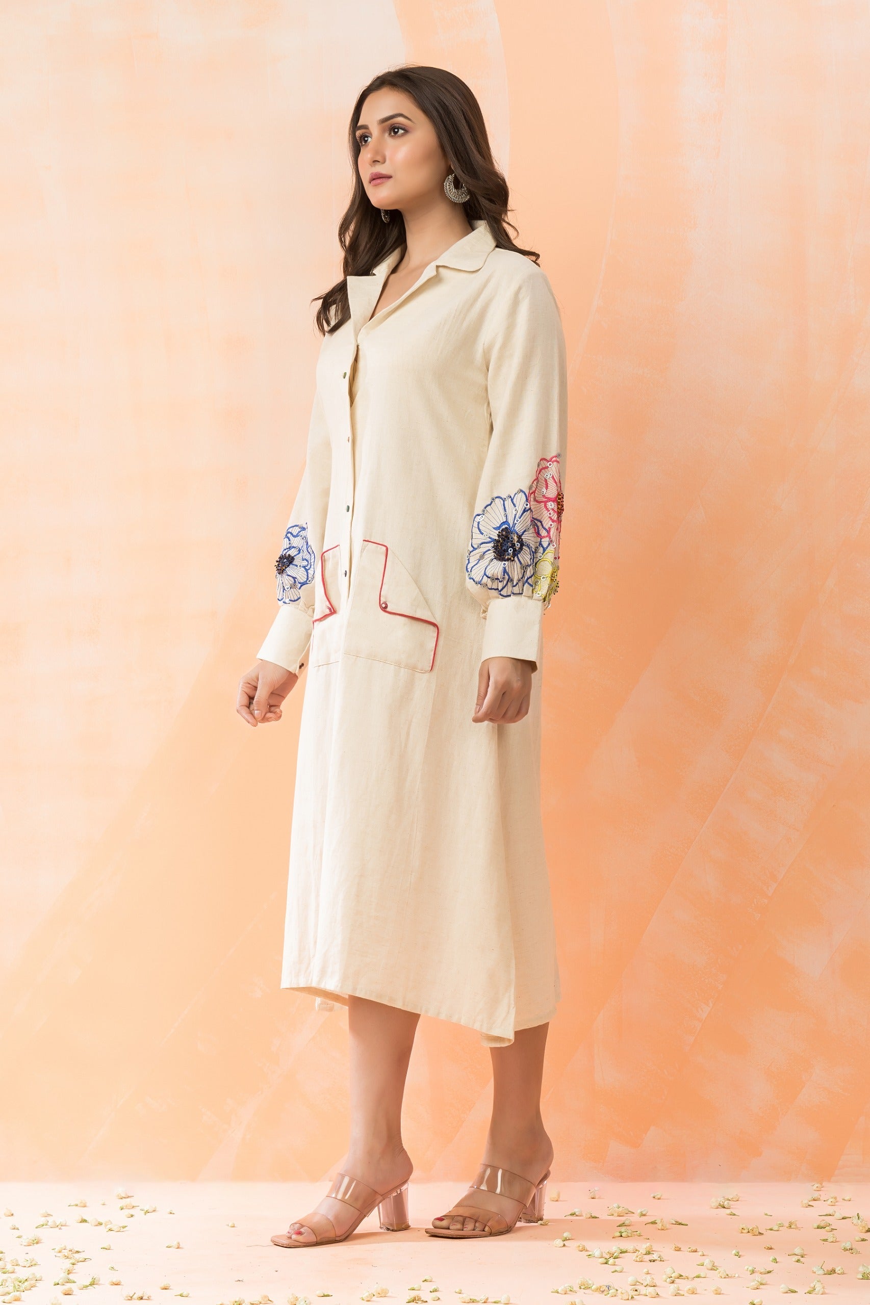 Off White Hand Embroidered Organic Cotton Tunic Dress