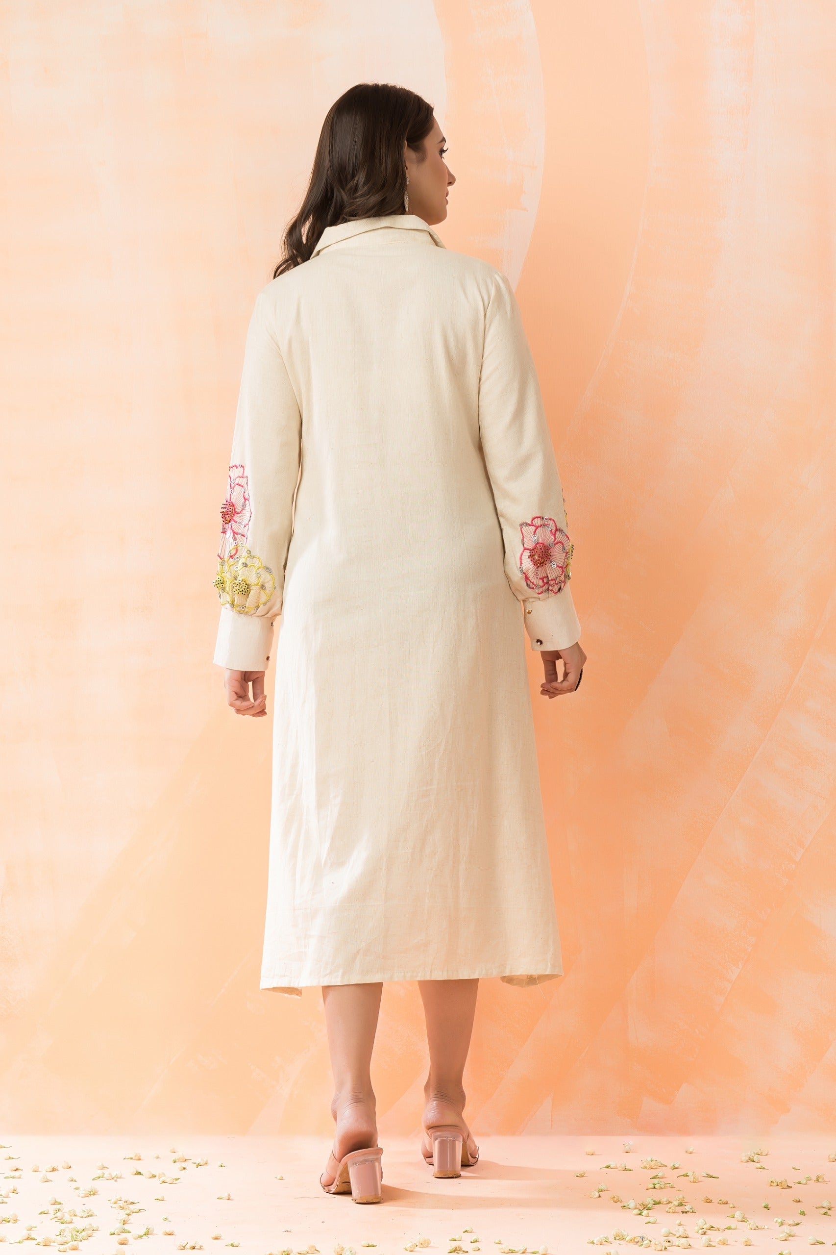 Off White Hand Embroidered Organic Cotton Tunic Dress