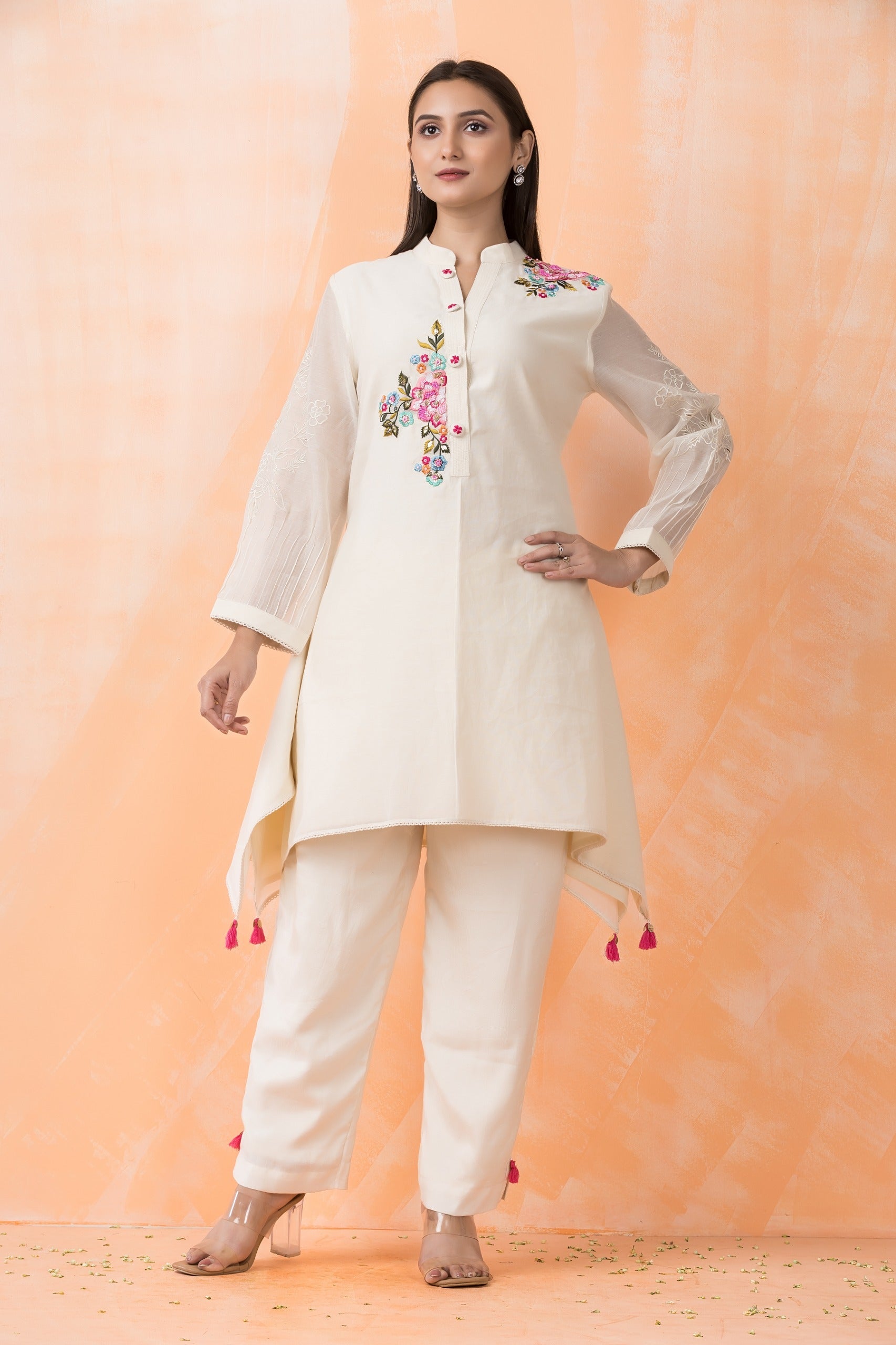 White Asymmetrical Kurta & Pant Set