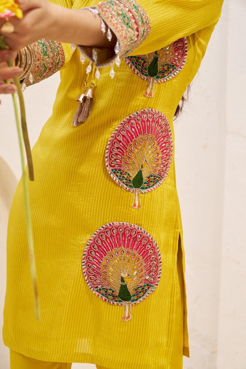Bright Yellow Jacquard Tissue Silk Co-Ord Set