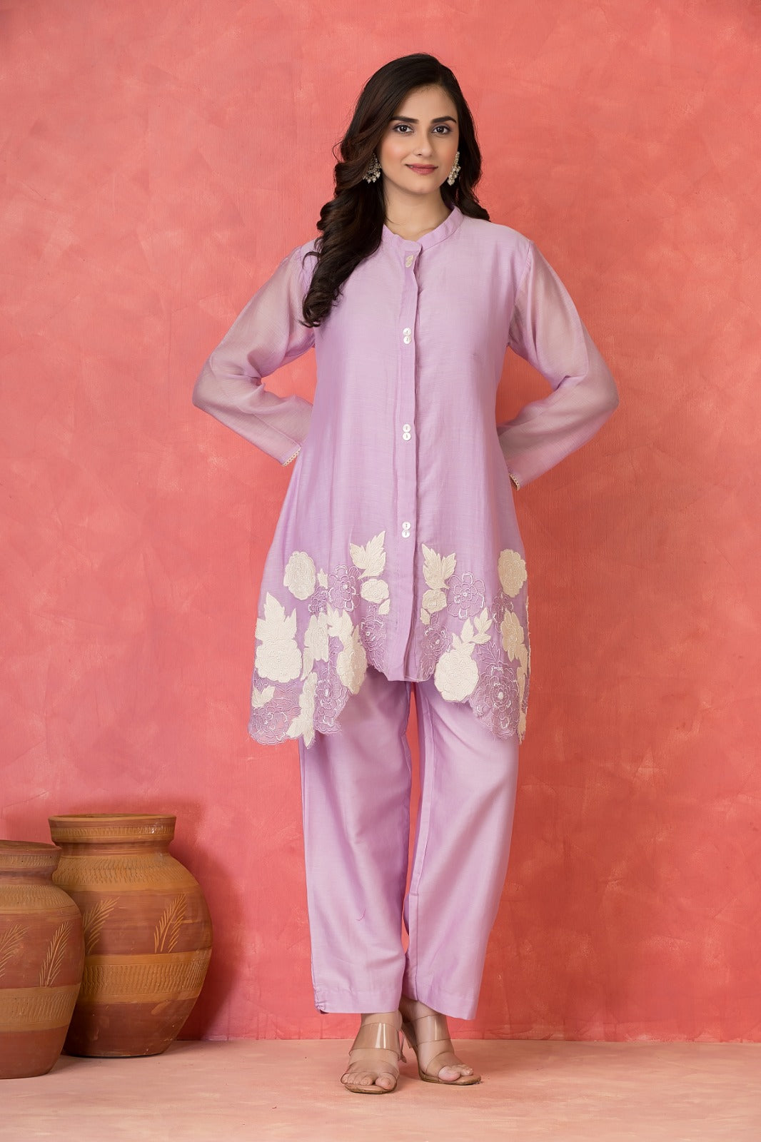 Pastel Purple Embroidered Mulchanderi Co-Ord Set
