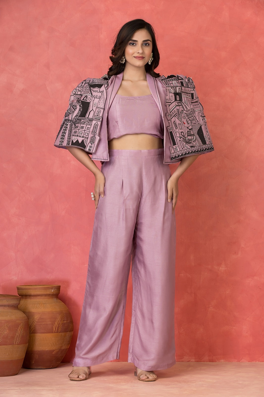 Dusty Lilac Embroidered Dola Silk Co-Ord Set