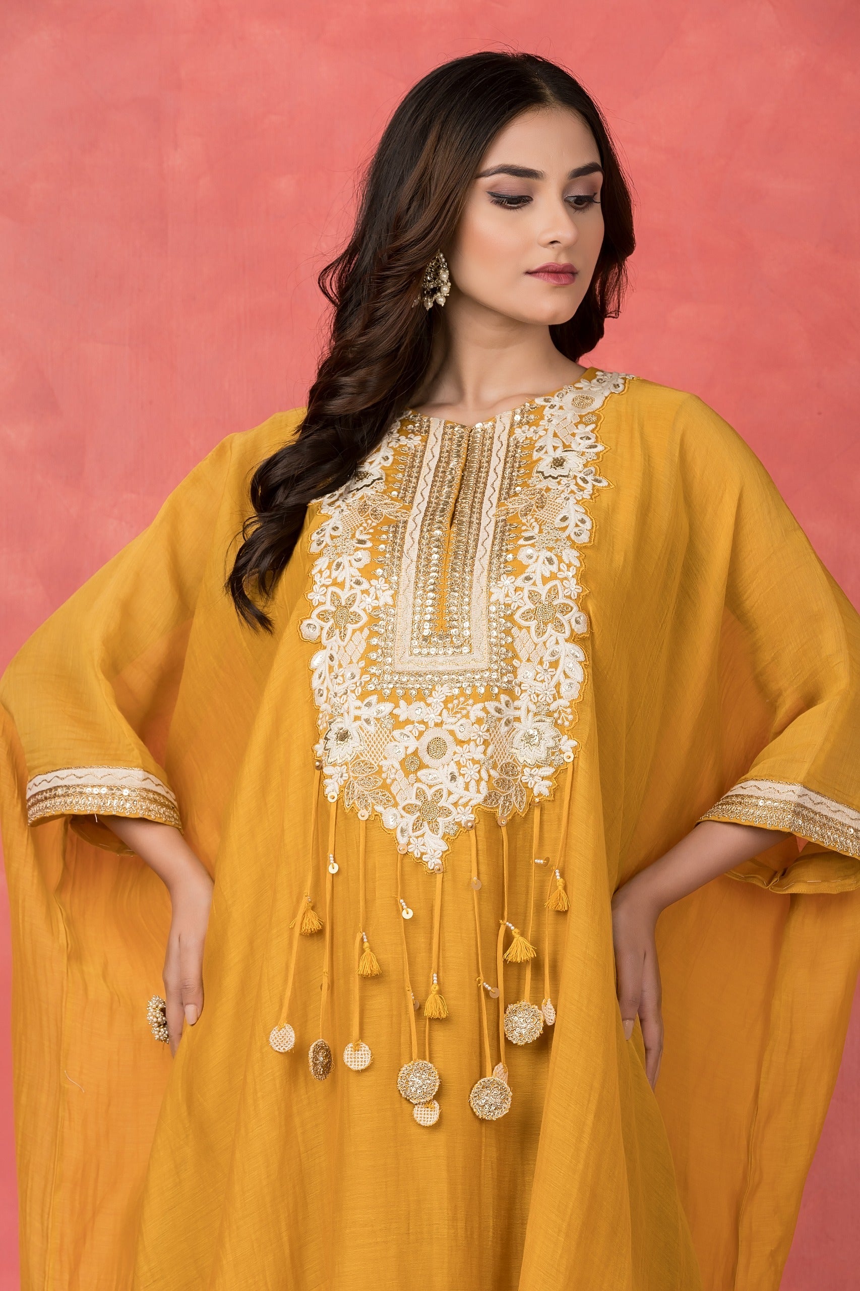 Amber Embellished Mul-Chanderi Kaftan Set