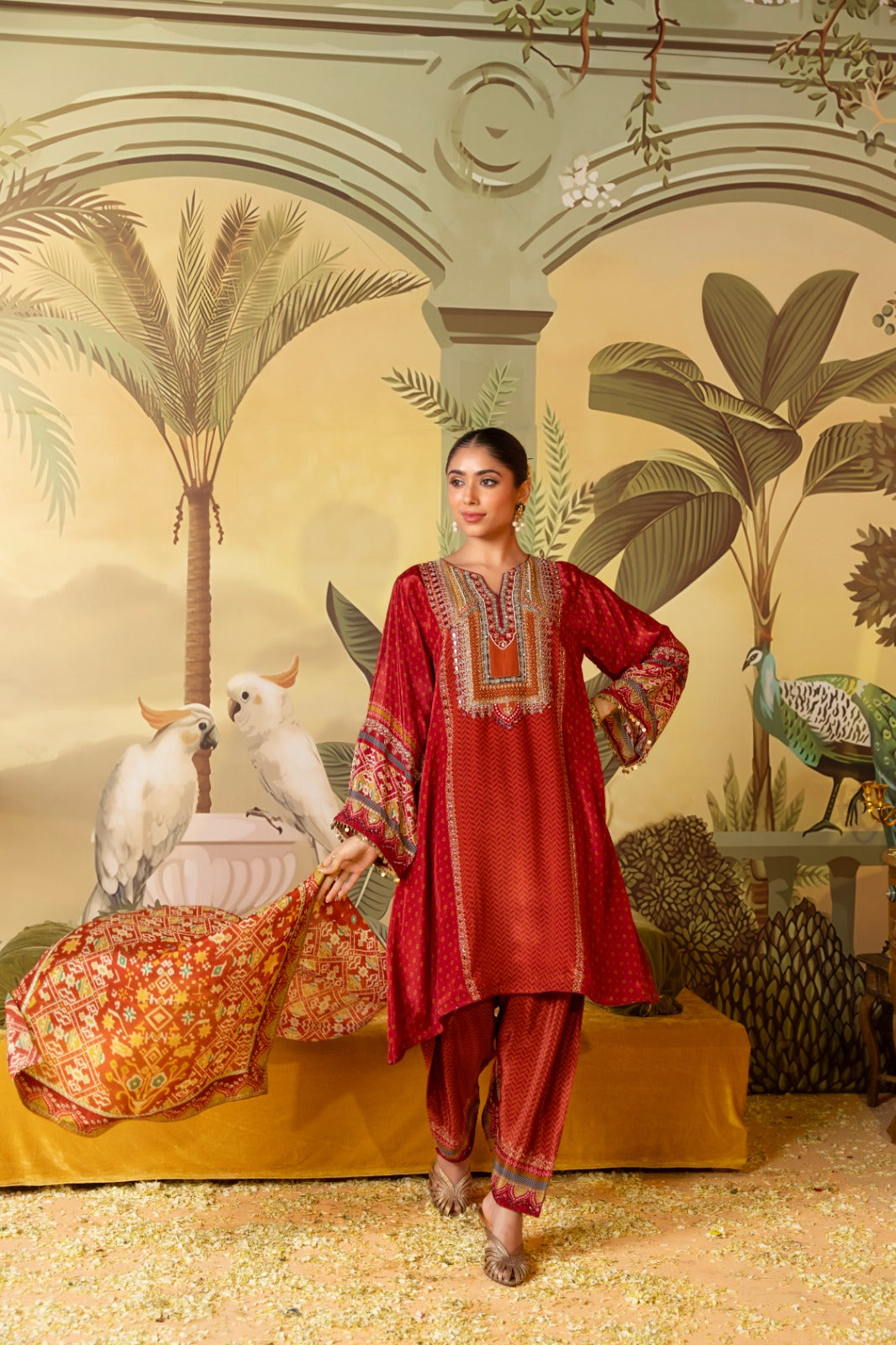 Garnet Embellished Muslin Crepe Silk Pant Set