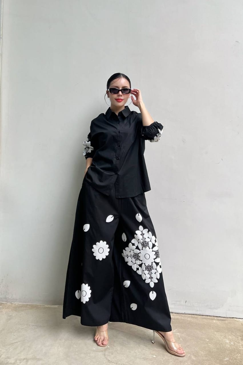 Classic Black Embroidered Cotton Co-Ord Set