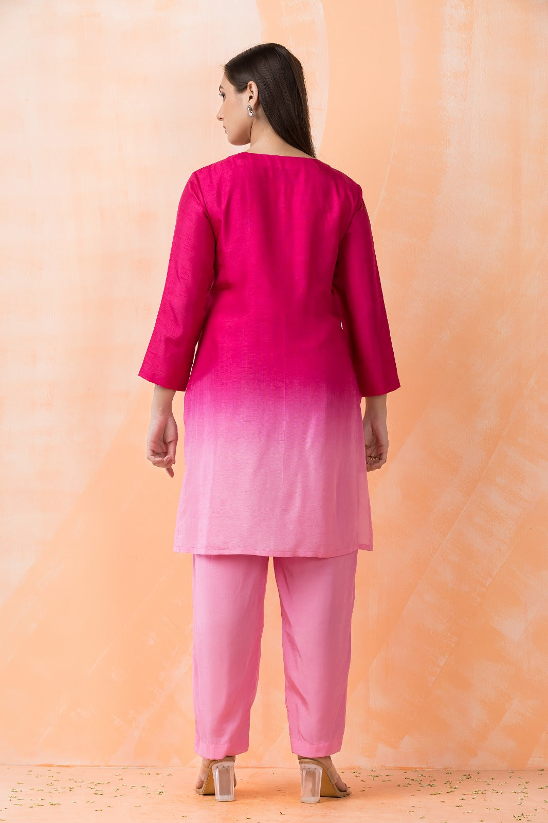 Rose Ombré Embroidered Premium Silk Kurta Set