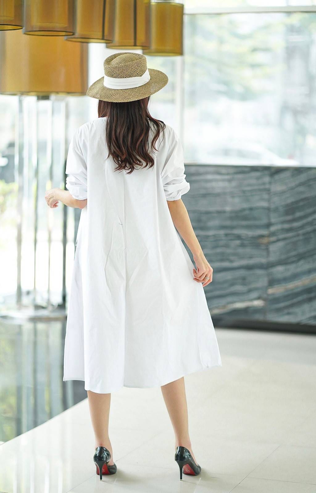 White and Black Geometric Printed Cotton Dress