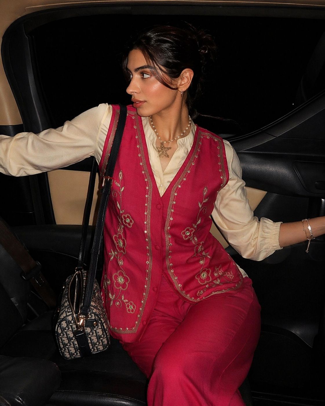 Fuchsia Fusion Embroidered Cotton Co-Ord Set