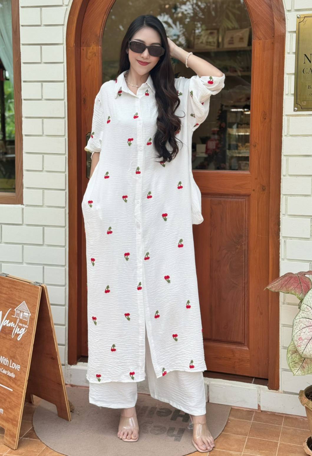White Floral Embroidered Cotton Co-ord Set