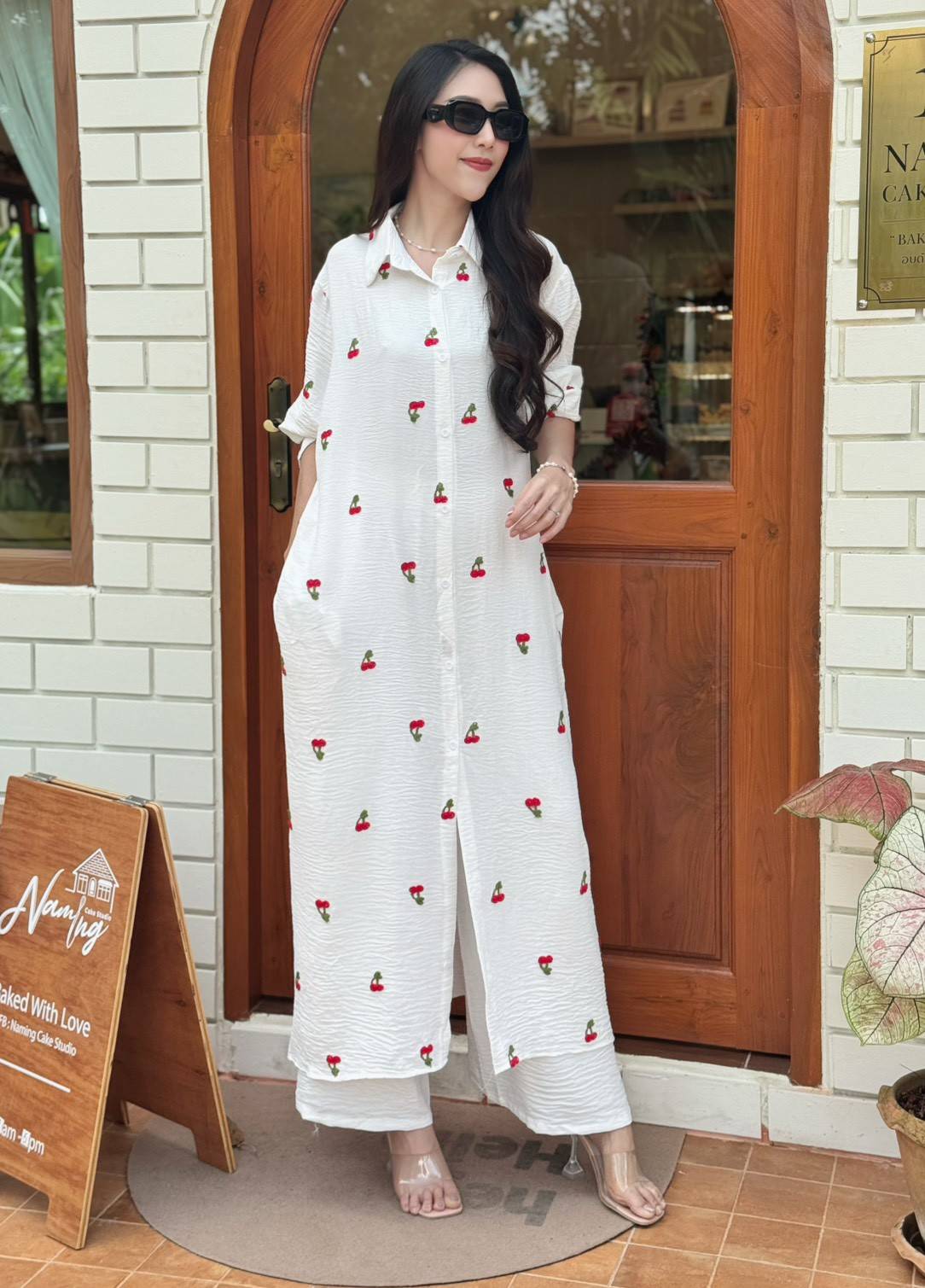 White Floral Embroidered Cotton Co-ord Set