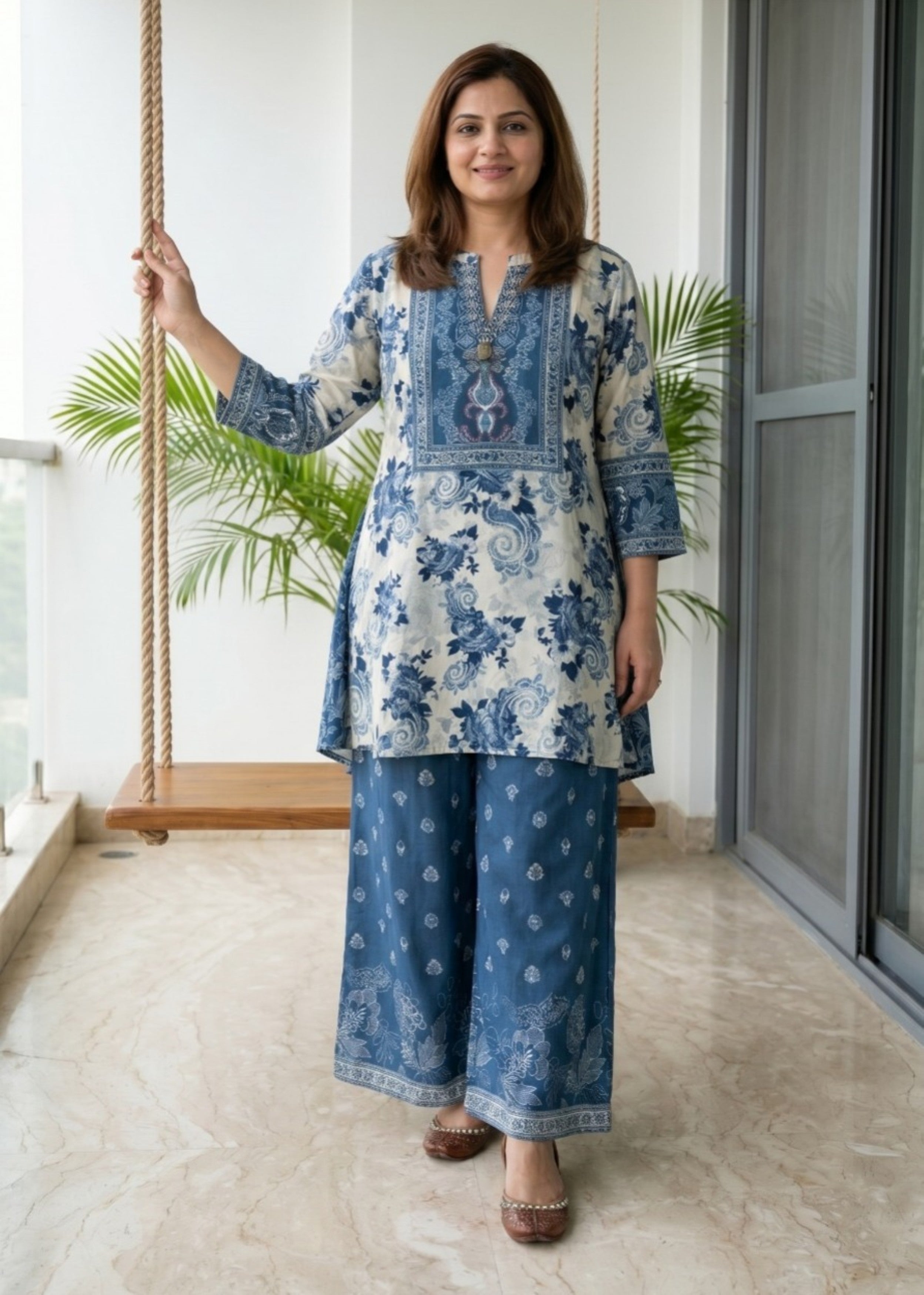 Indigo Blue Printed Crepe Silk Co-Ord Set