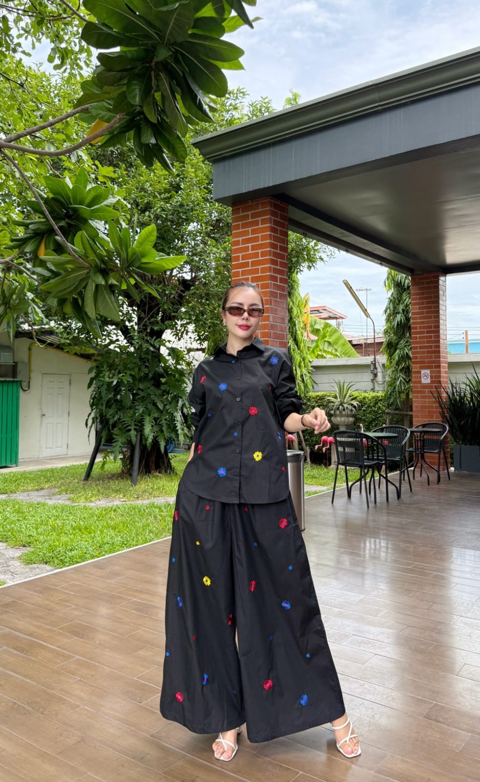 Charcoal Black Embroidered Organic Cotton Co-Ord Set