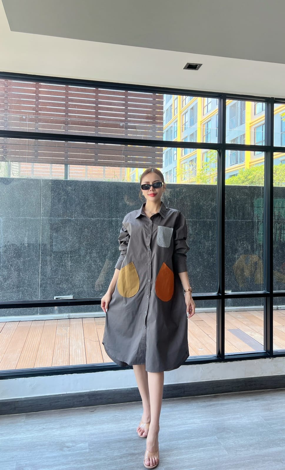 Grey Vertical Panel Tunic Dress