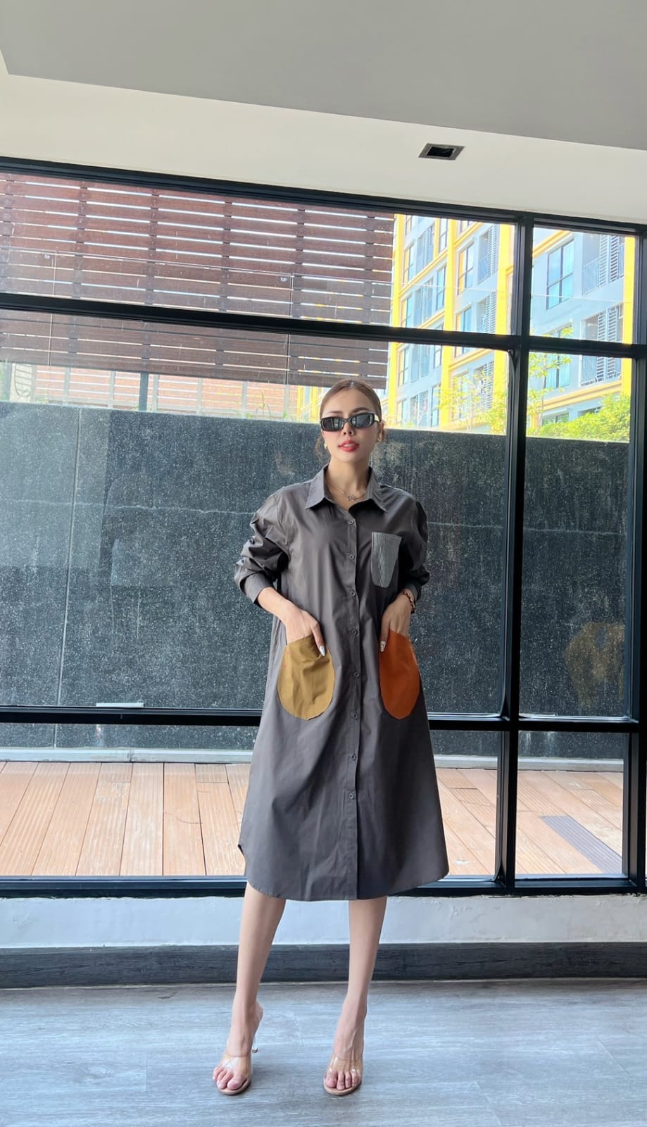Grey Vertical Panel Tunic Dress