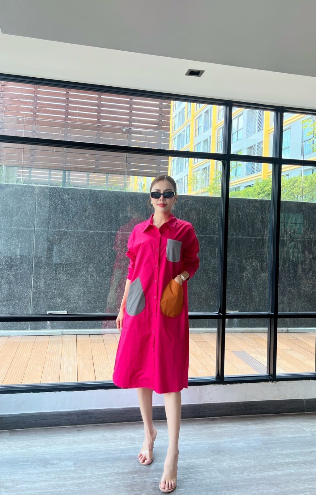 Magenta Pink Vertical Panel Tunic Dress