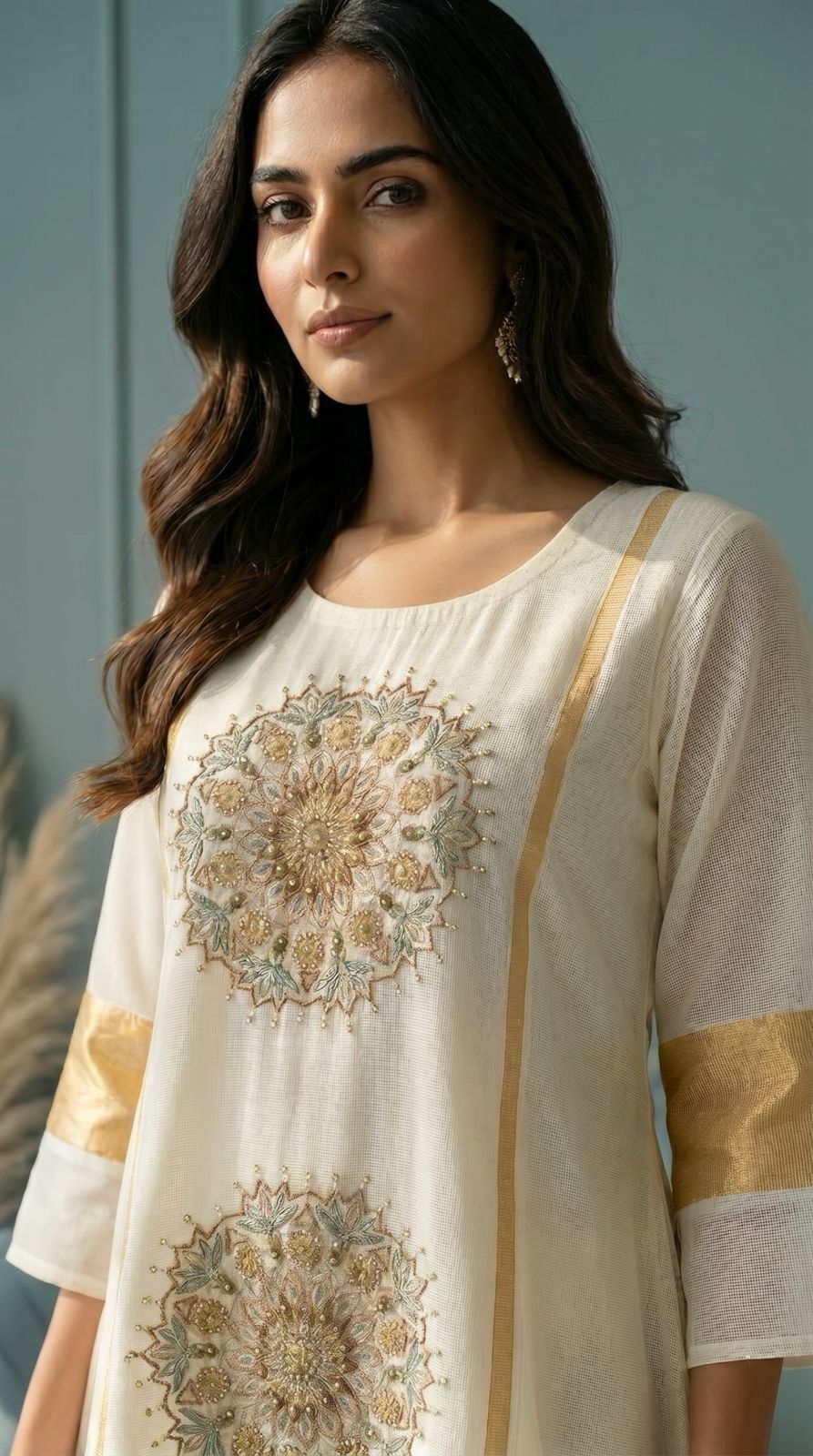 Off-White Embellished Mul Chanderi Silk Co-ord Set