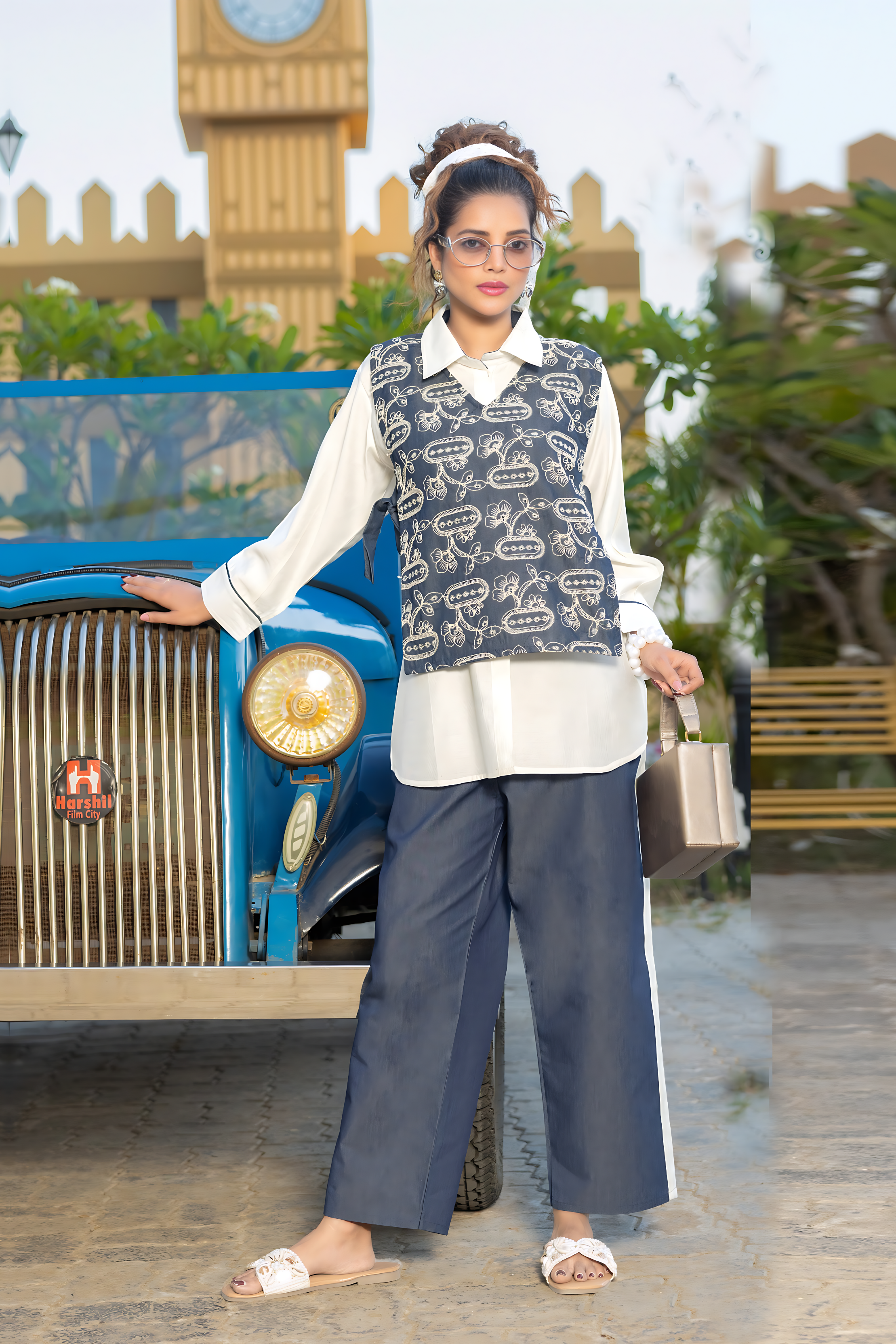 Denim Overlay & White Kurta Co-ord Set