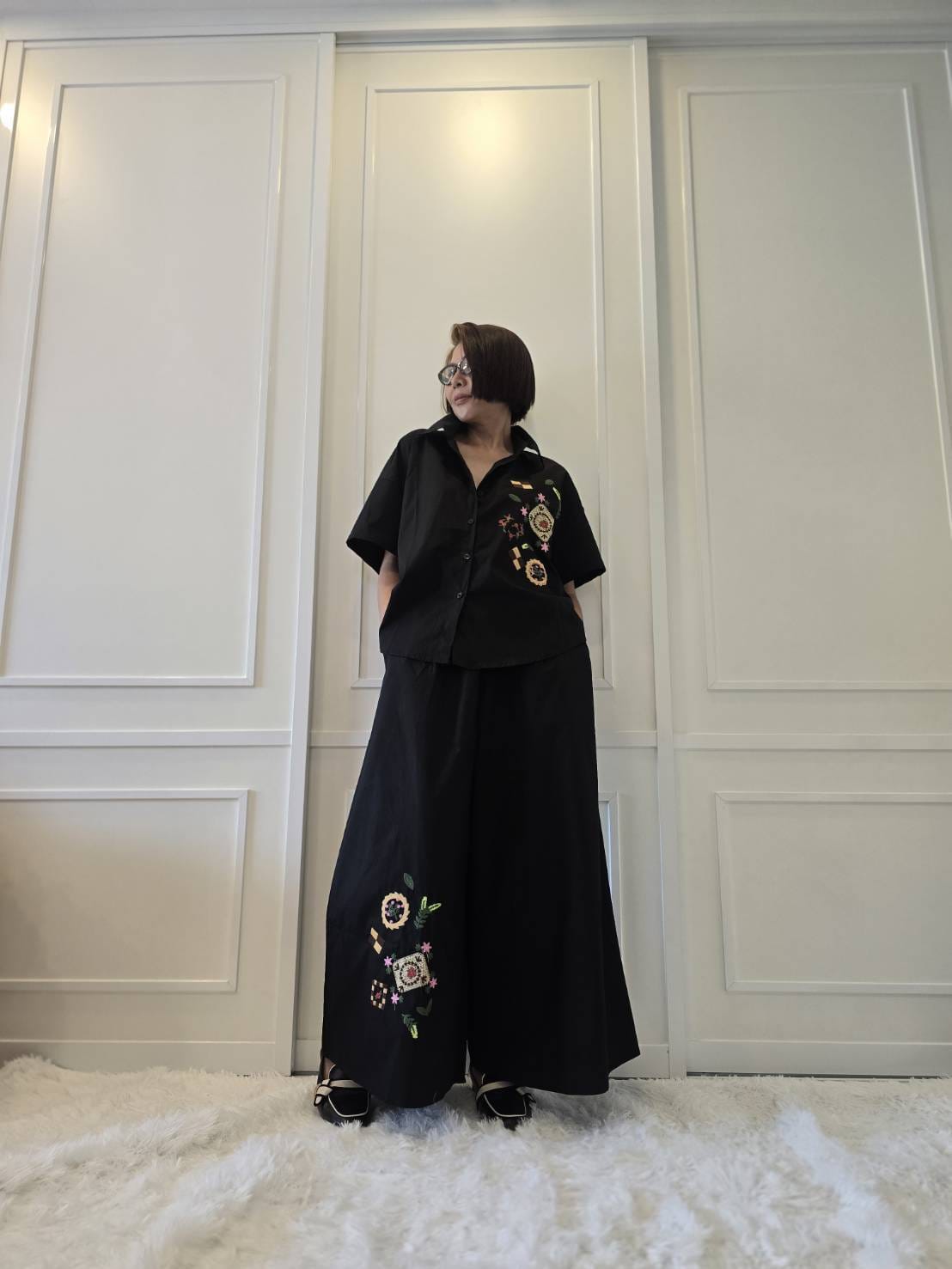 Black Abstract Embroidered Cotton Co-ord Set