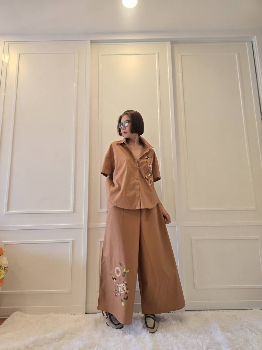Peach Abstract Embroidered Cotton Co-ord Set