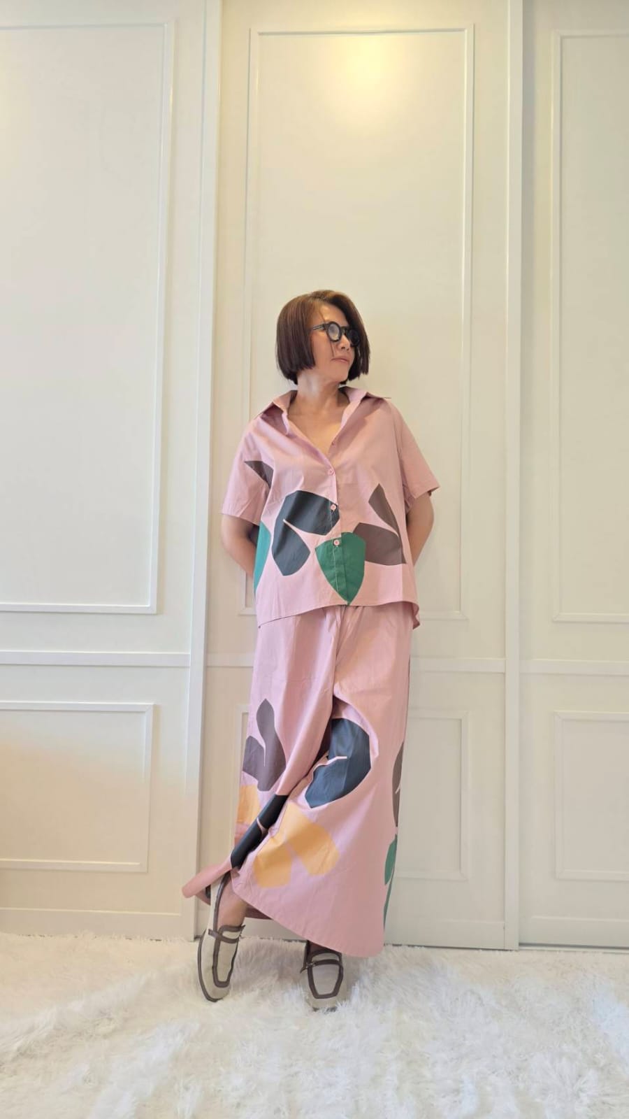 Soft Pink Abstract Printed Cotton Co-ord Set