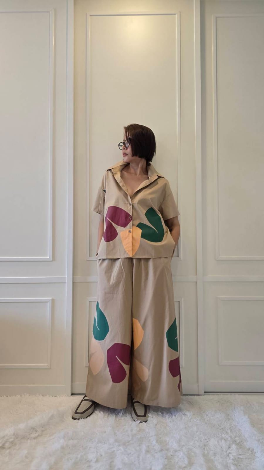 Warm Beige Abstract Printed Cotton Co-ord Set