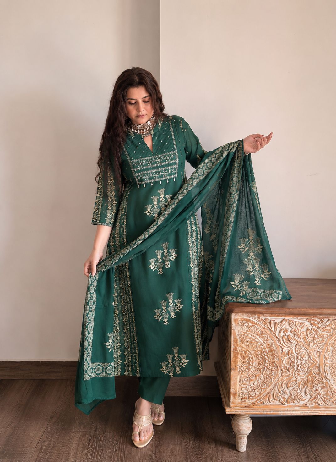 Emerald Printed Cotton Pant Set