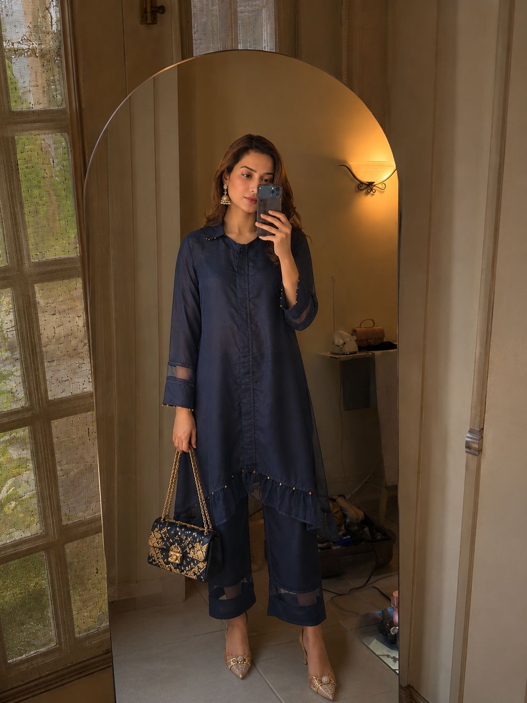 Sapphire Frill Muslin Silk Co-Ord Set