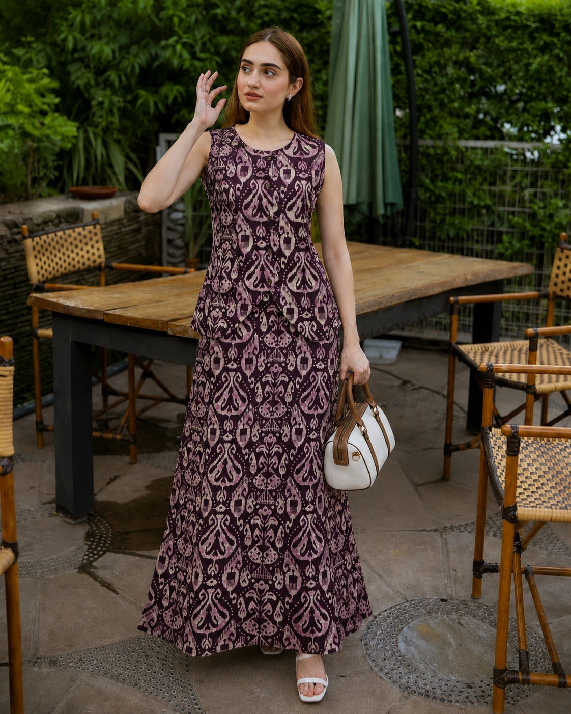 Raisin Ikat Print Cotton Co-Ord Set