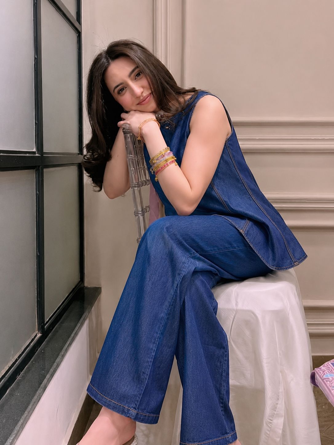 Indigo Peplum Soft Denim Co-Ord Set