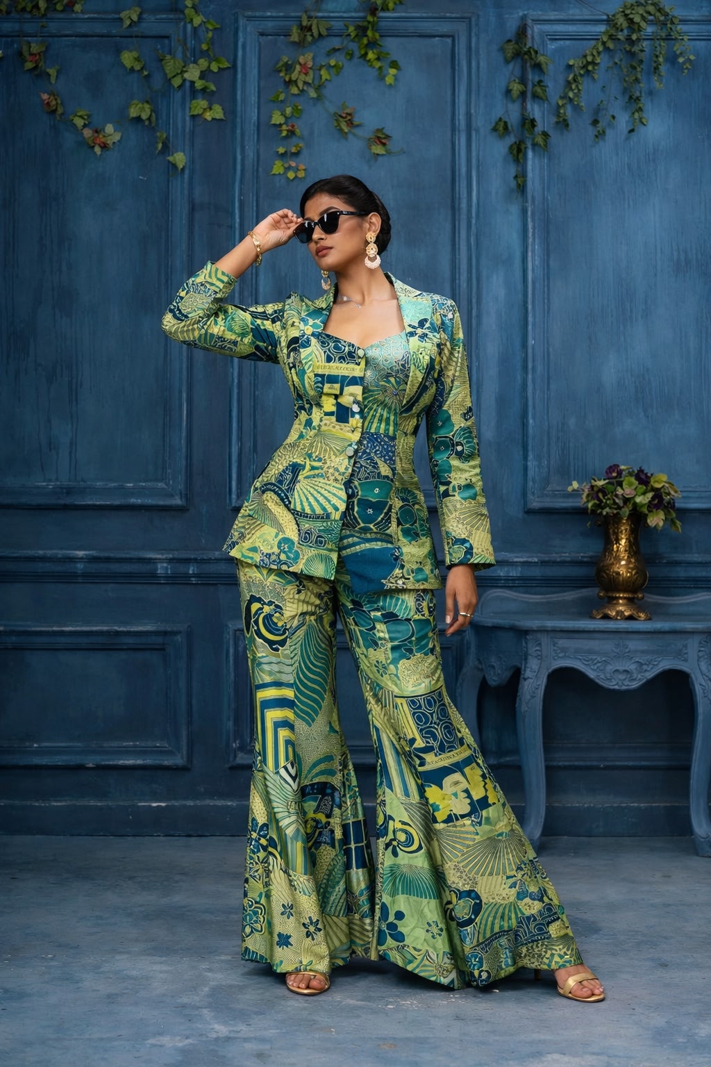 Azure Abstract Jacquard Silk Co-Ord Set