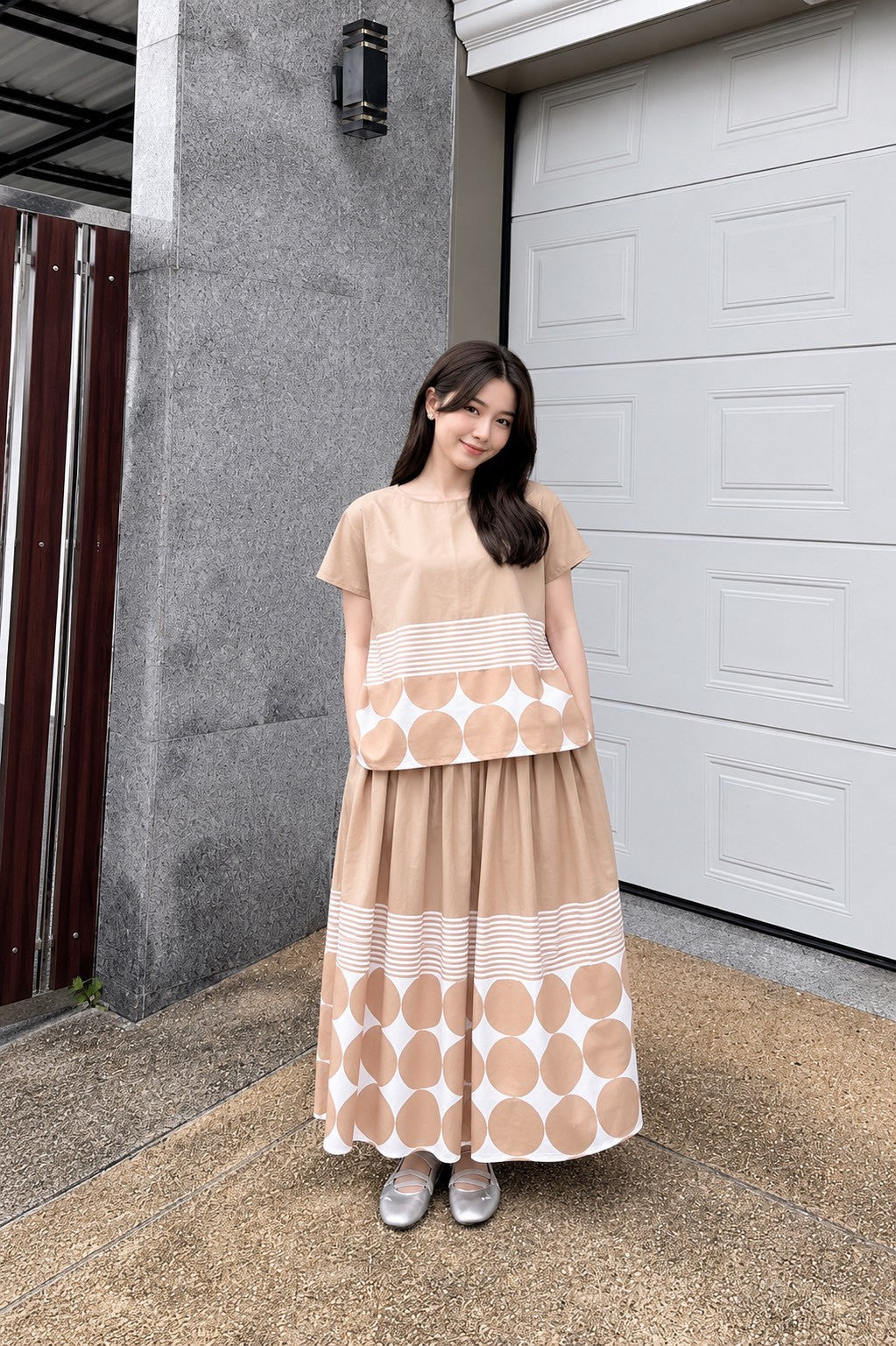Soft Peach Plastisol Print Cotton Co-Ord Set