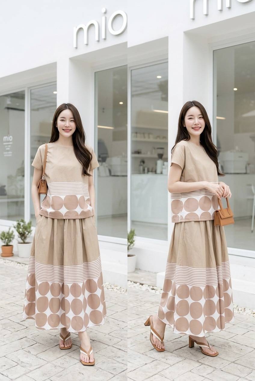 Soft Peach Plastisol Print Cotton Co-Ord Set